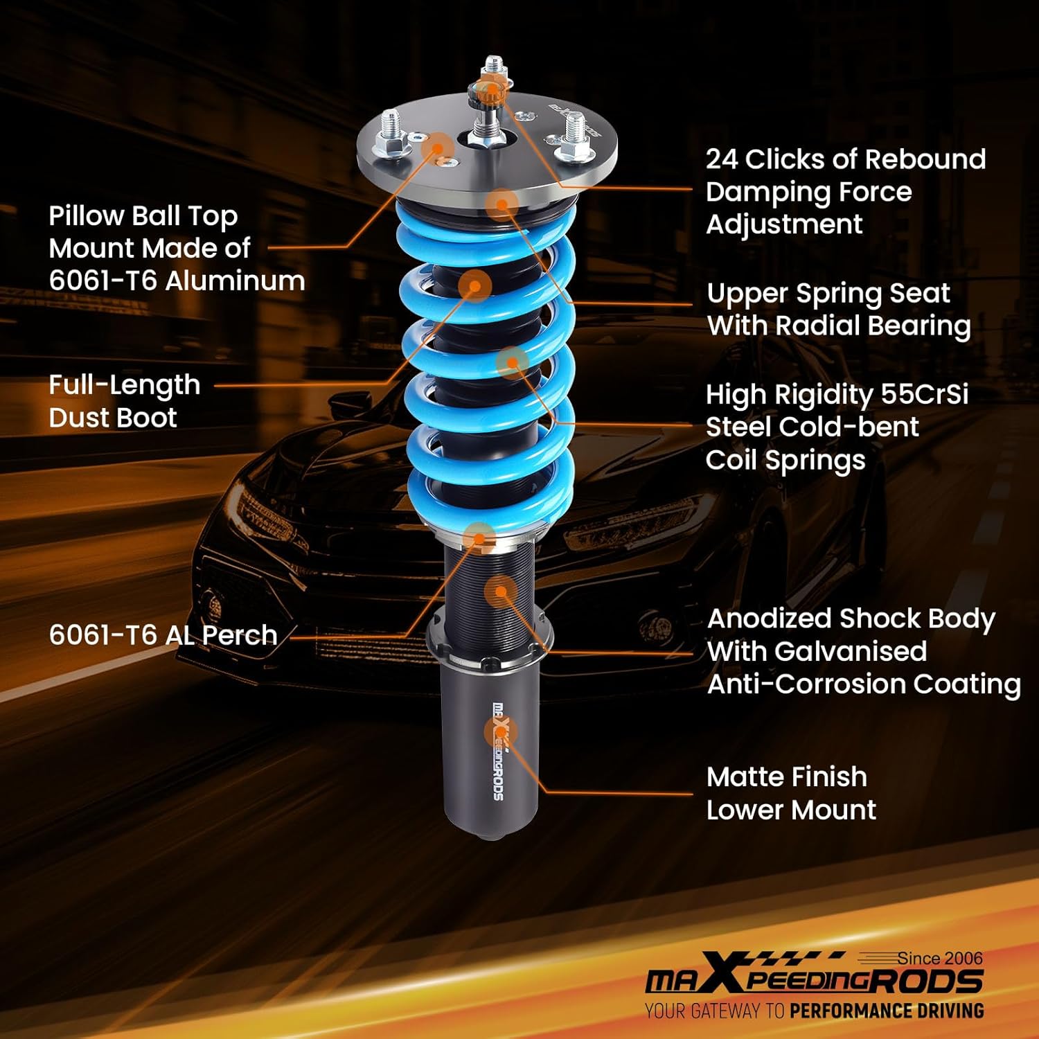 maXpeedingrods Coilover for Lexus IS250 IS350 Sedan AWD 2014-2016, 24 Levels Damper Adjustable Coilovers Suspension Kit, Height Adjustable Shock Absorber Struts, T6 Upgraded Lowering Kits Blue