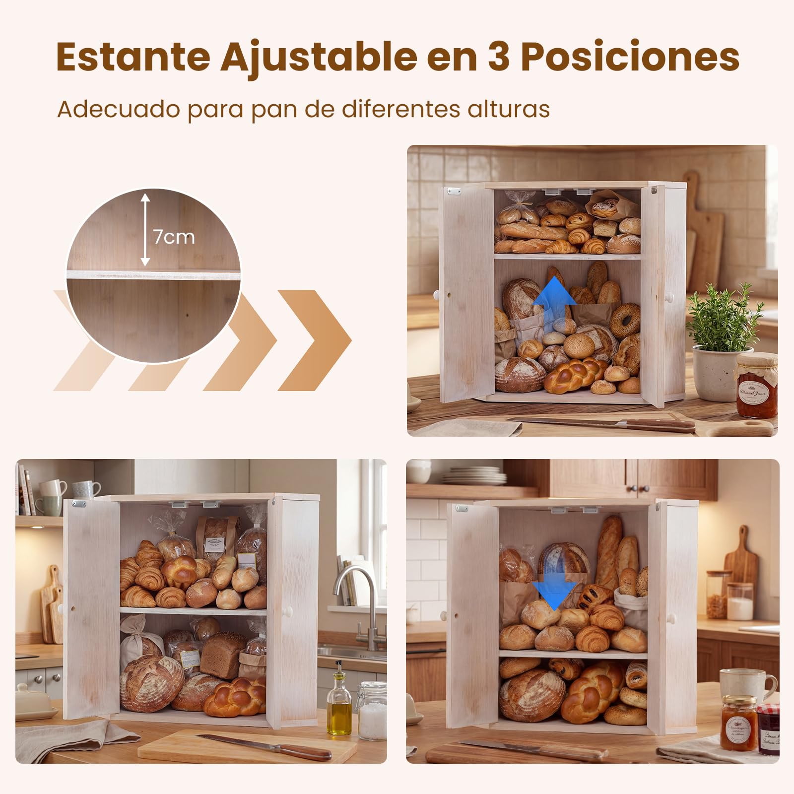 COSTWAY Paneras para Guardar el Pan, Panera de Bambú de 2 Niveles con Estante Ajustable, Caja de Pan Esquinera para Encimera de Cocina, Panera Madera de Gran Capacidad, Contenedor Estilo Rústico