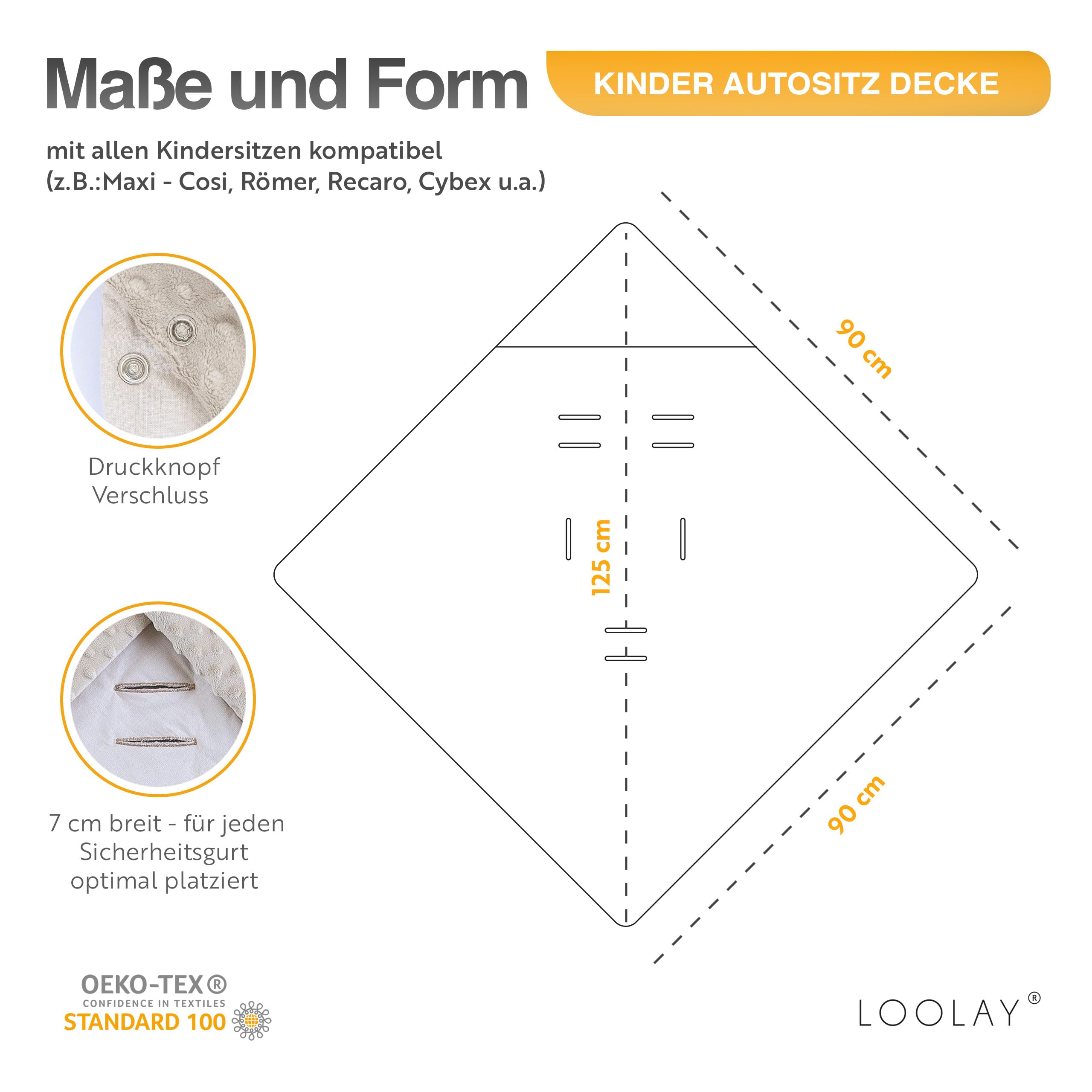LOOLAY Coprigambe per ovetto, coperta per seggiolino auto, 90 x 90 cm, coprigambe per tutto l'anno, Minky e cotone biologico, cinturino compatibile a 3 e 5 punti (grigio pastella)