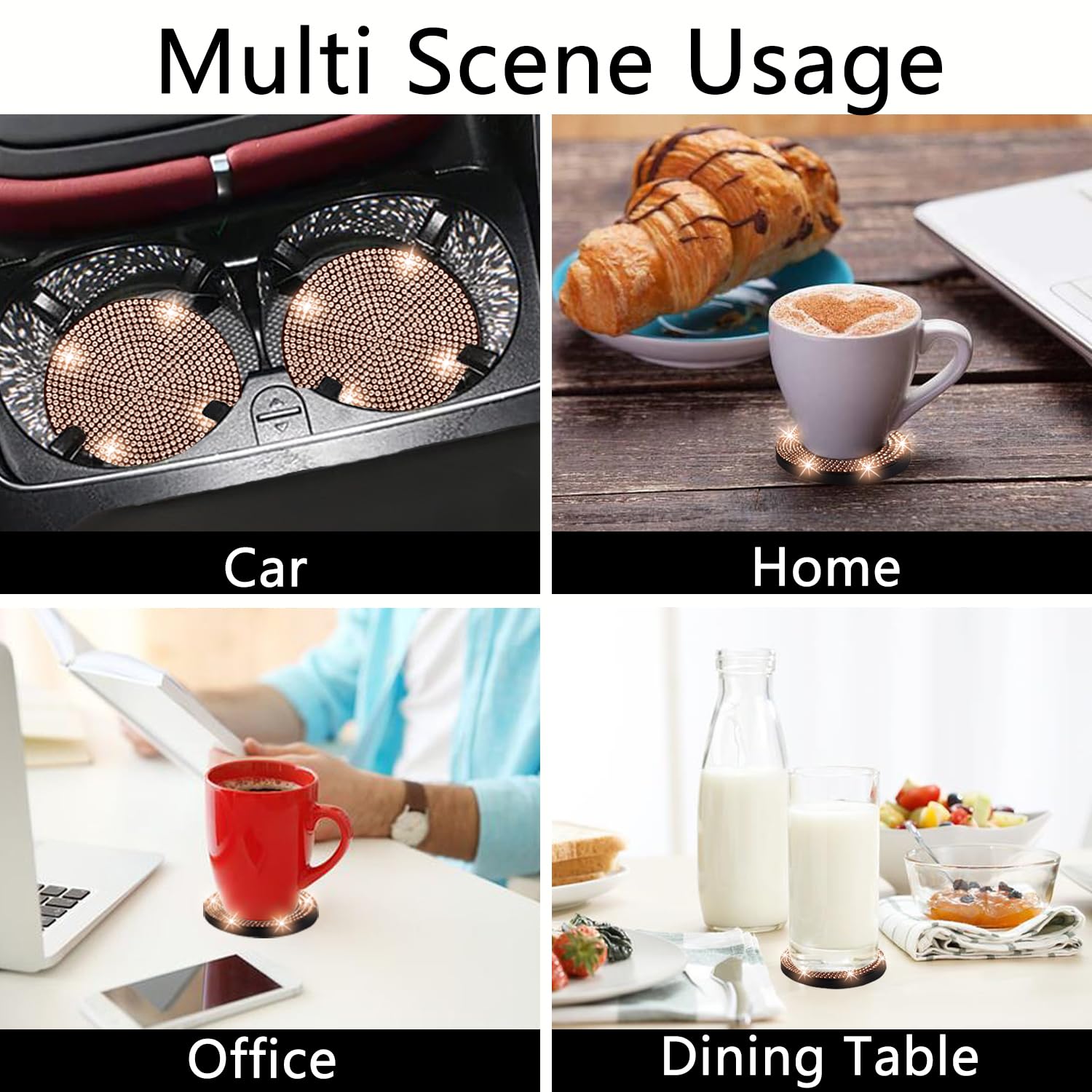 NBTEPEM 2pcs Bling Car Cup Holder Coaster, 2.75 inch Anti-Slip Shockproof Universal Fashion Car Coasters Insert Bling Crystal Rhinestone Automotive Interior Accessories for Women (2 pcs, Champagne)