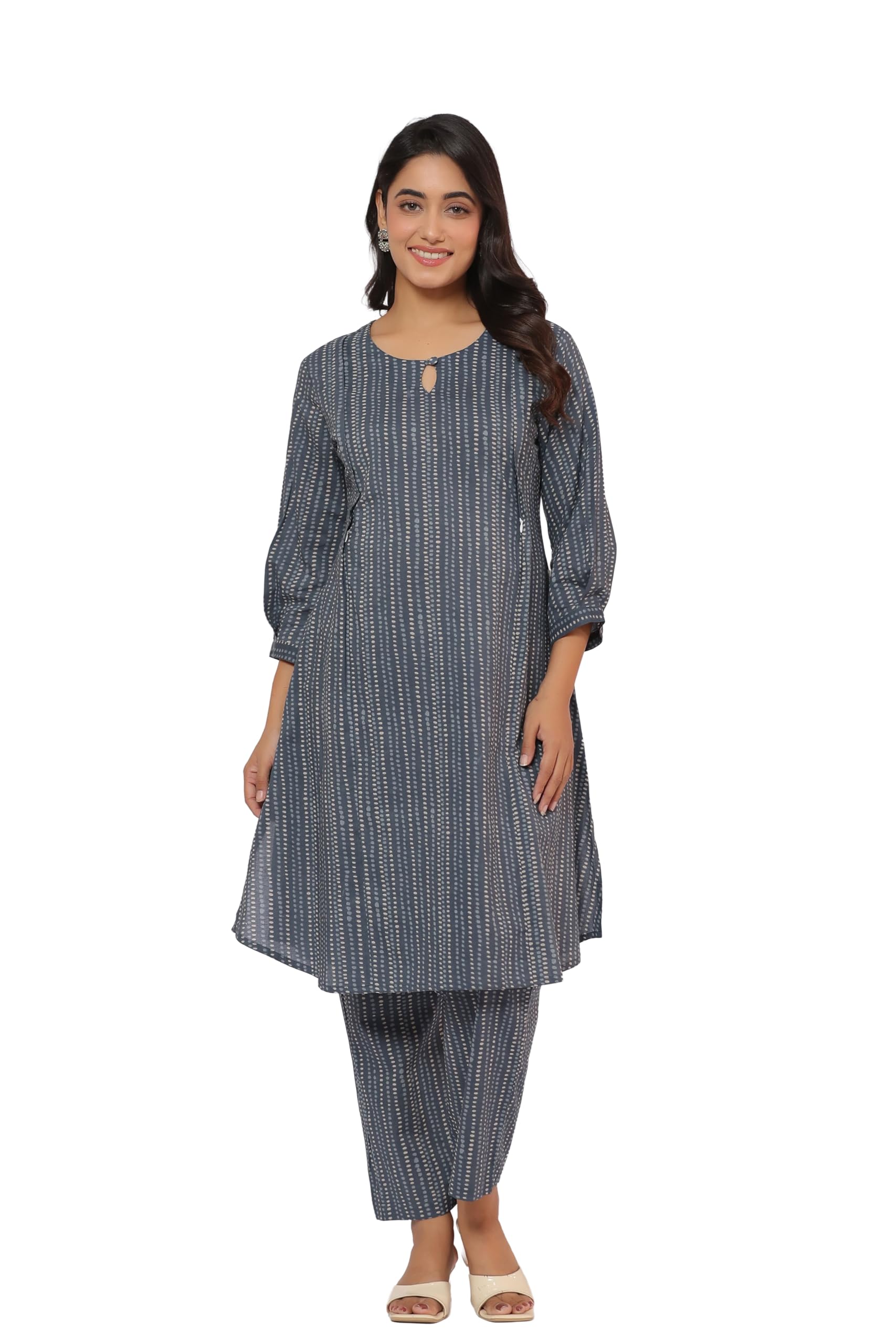 Pre & Post Maternity/Nursing Wear Hand Printed Night Suits/Dress Co-ord Set with Both Sides Zipper for Easy Feeding for to Be Moms & Nursing Mothers Pure Cotton Marengo Grey-image-20