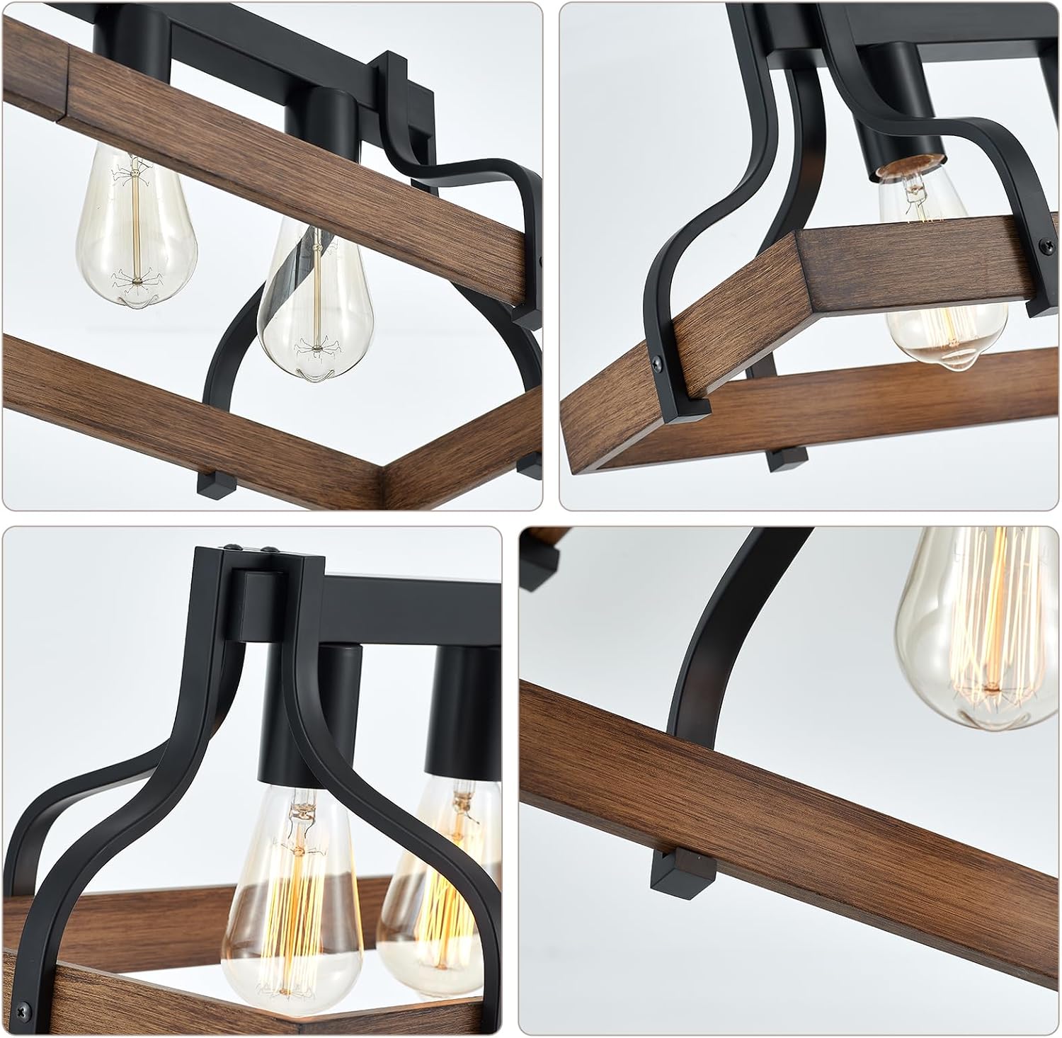 Wood Farmhouse Chandelier 5-Light Adjustable Retro Island Light Industrial Pendant Light for Kitchen Island Dining Room Living Room, L 34”, UL Listed