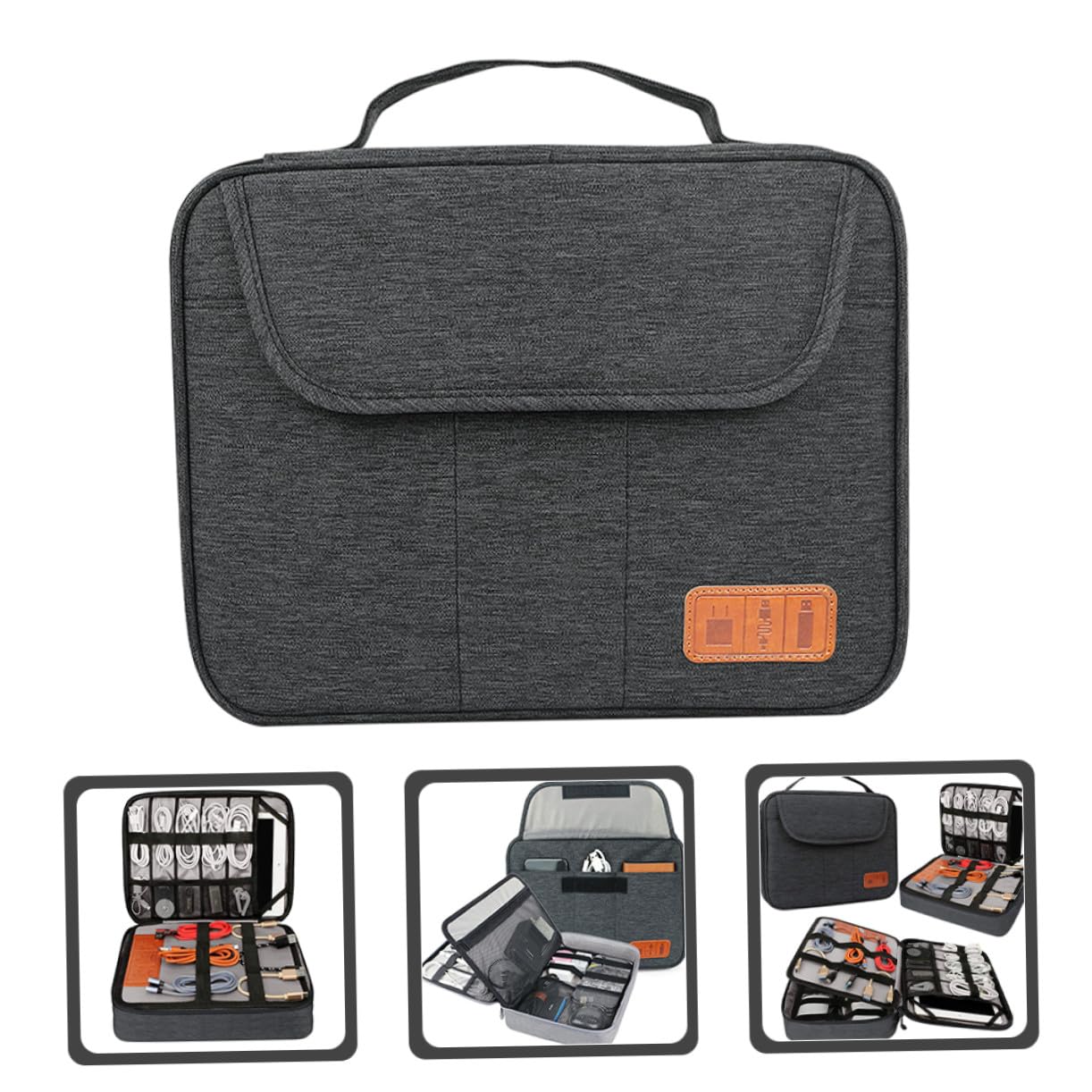 Organizer per Cavi Doppio con Maniglia Borsa da Viaggio per Accessori Elettronici Custodia Digitale Portatile Leggera Nero per Viaggi e Outdoor