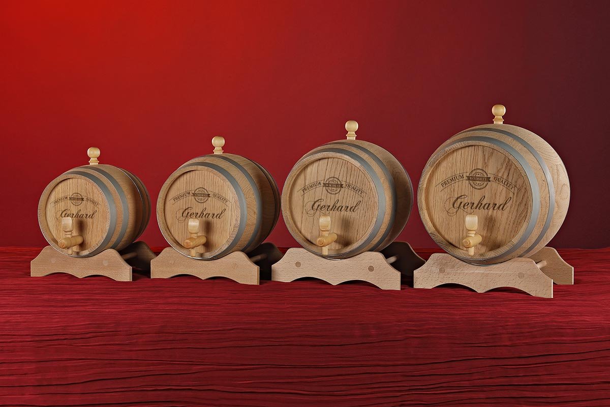 polar-effekt 5 Liter Holzfass Personalisiert mit Namens-Gravur - Originelles Geschenk - Eichen-Fass für Whisky oder Wein - Geschenkidee für Männer - Motiv Premium Label