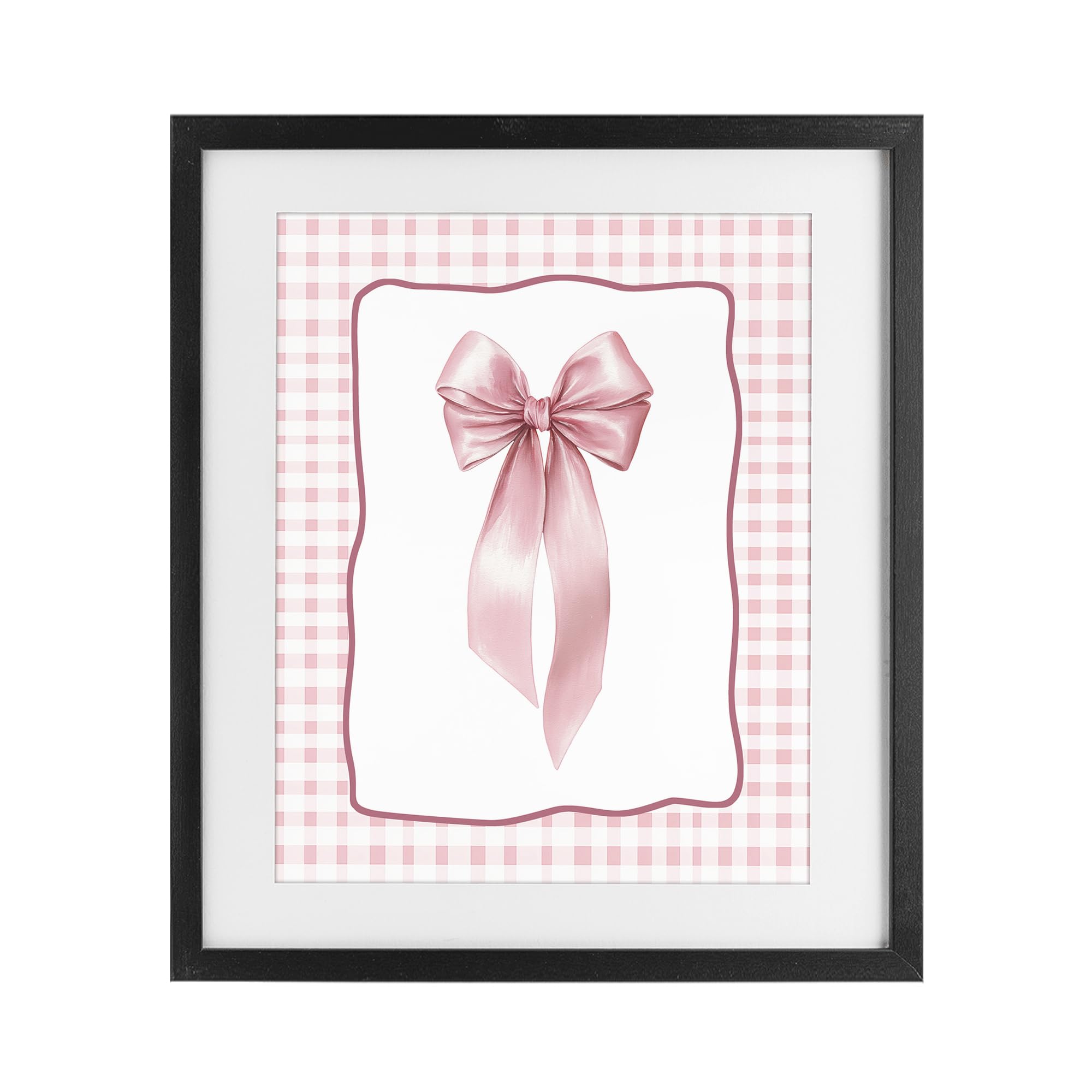 Stupell Industries Midnight Black (Textured) Pink Gingham Ribbon Plaid Nursery, 17 X 21 Inch Framed Print Under Glass