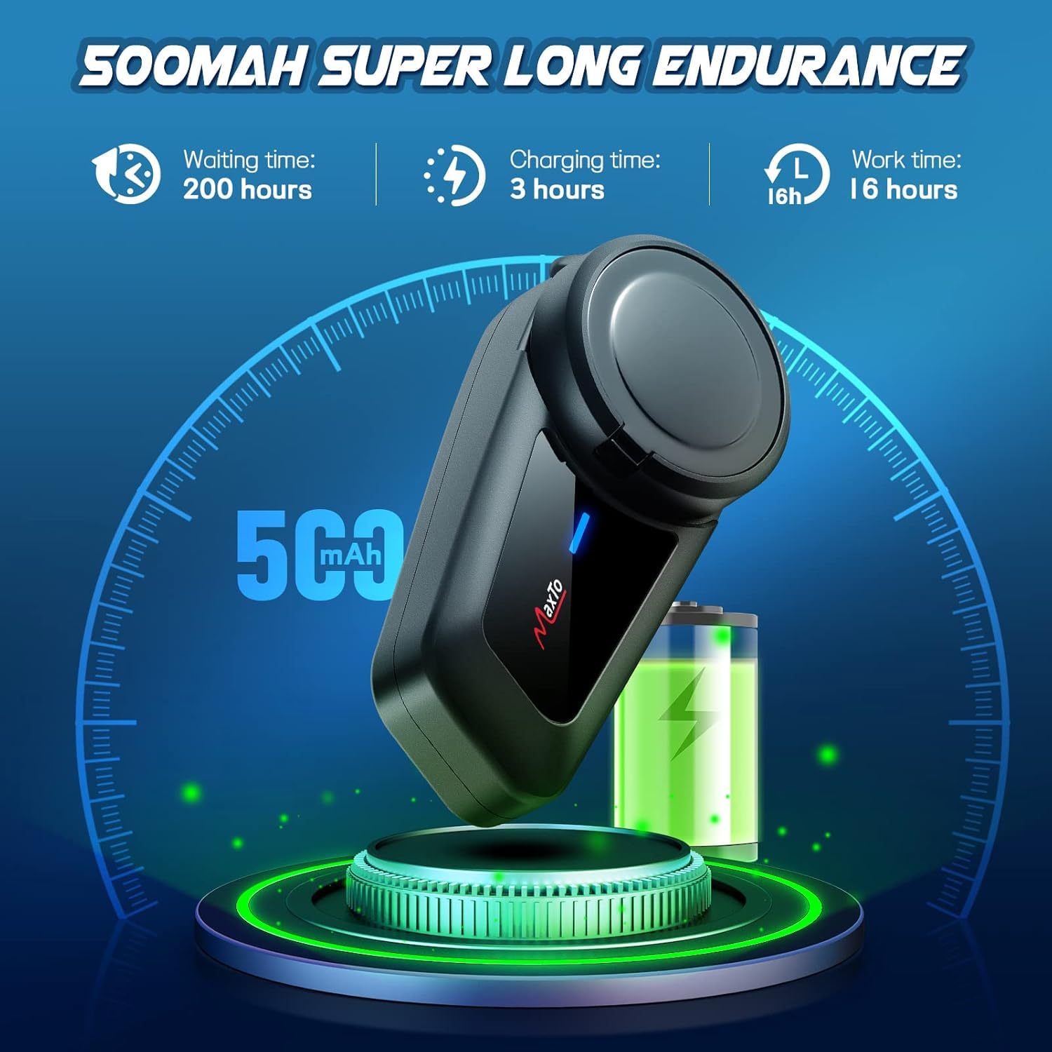 MAXTO Auriculares Bluetooth para Motocicleta, intercomunicador de 6-Way Grupos Bluetooth M2 1000M para Casco, emparejamiento Universal, Siri/FM,Impermeable Sistema de comunicación Moto.1paquete