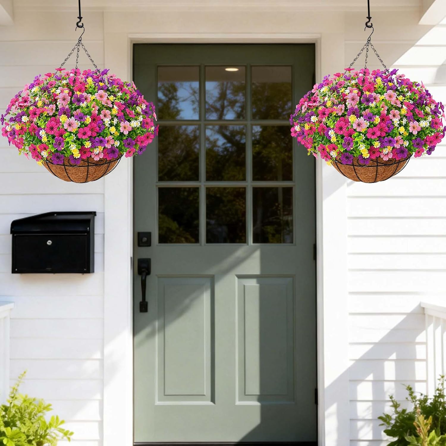 Artificial Hanging Flowers for Outdoors, Fake Hanging Plants with 12" Baskets, 12 Pcs UV Resistant Artificial Hanging Flowers for Decoration Outdoors Garden Patio Porch Yard Spring Summer Decor