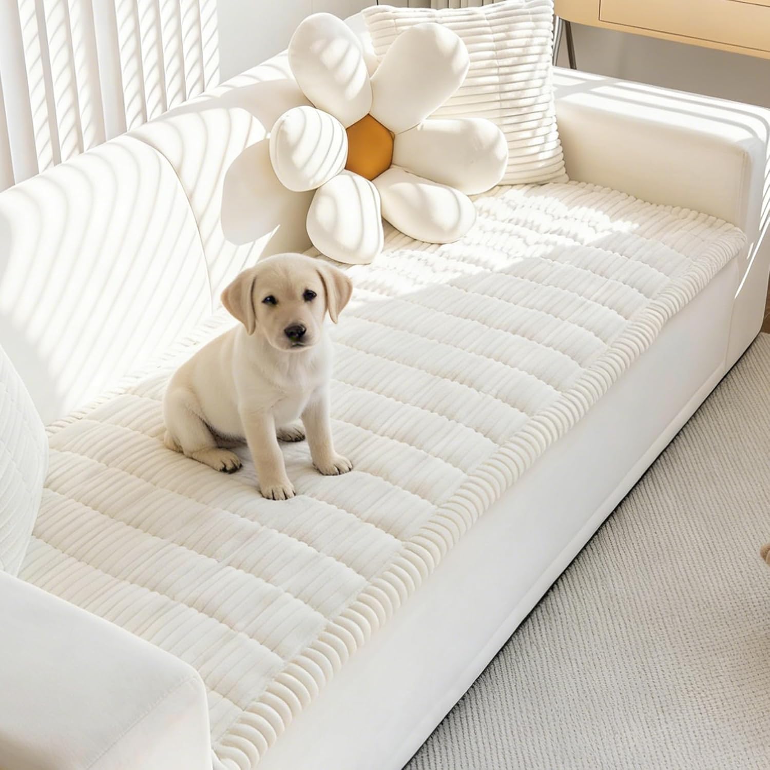 Mivnue Pet Couch Cover, Couch Covers for Dogs, Washable Dog Sofa Covers Couch Protector, Fuzzy Non Slip Couch Slipcover Pet Friendly (White, 27.6" x 59.1")