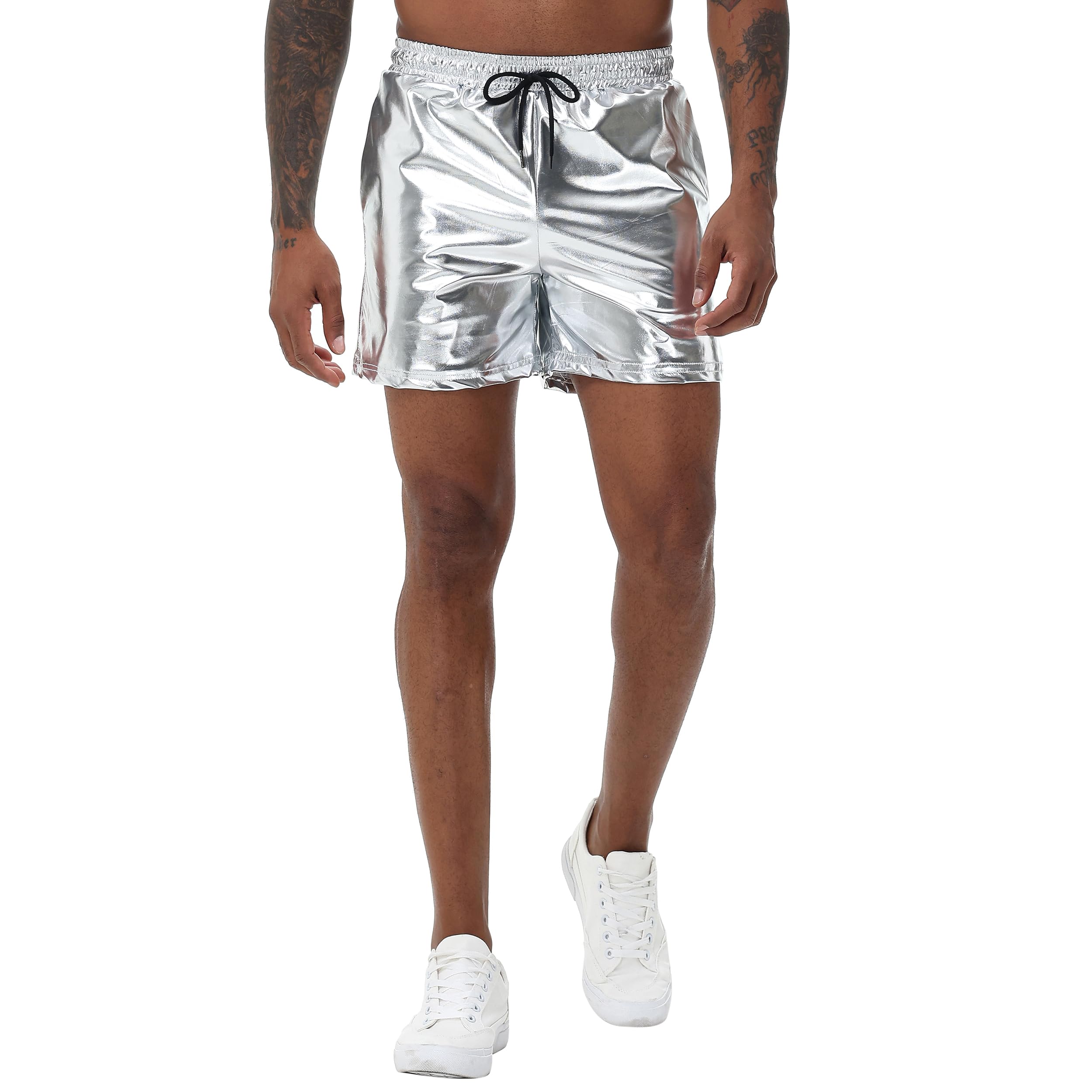 NewL Herren-Hose, goldfarben, metallisch, glänzend, Rave-Nachtclub, bequeme Sweathose, Disco, Tanz, Party, elastische Hose