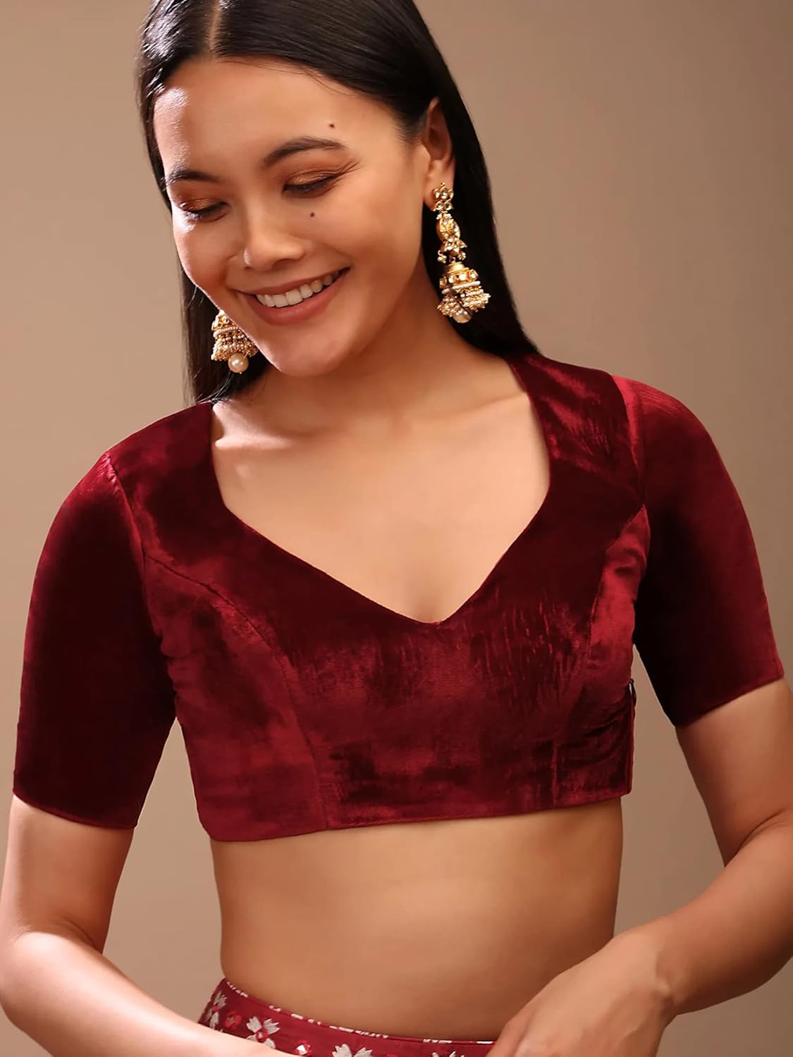 Women's Readymade Blouse For Sarees Indian Bollywood Designer Padded Stitched Crop Top Choli Maroon (S-36)