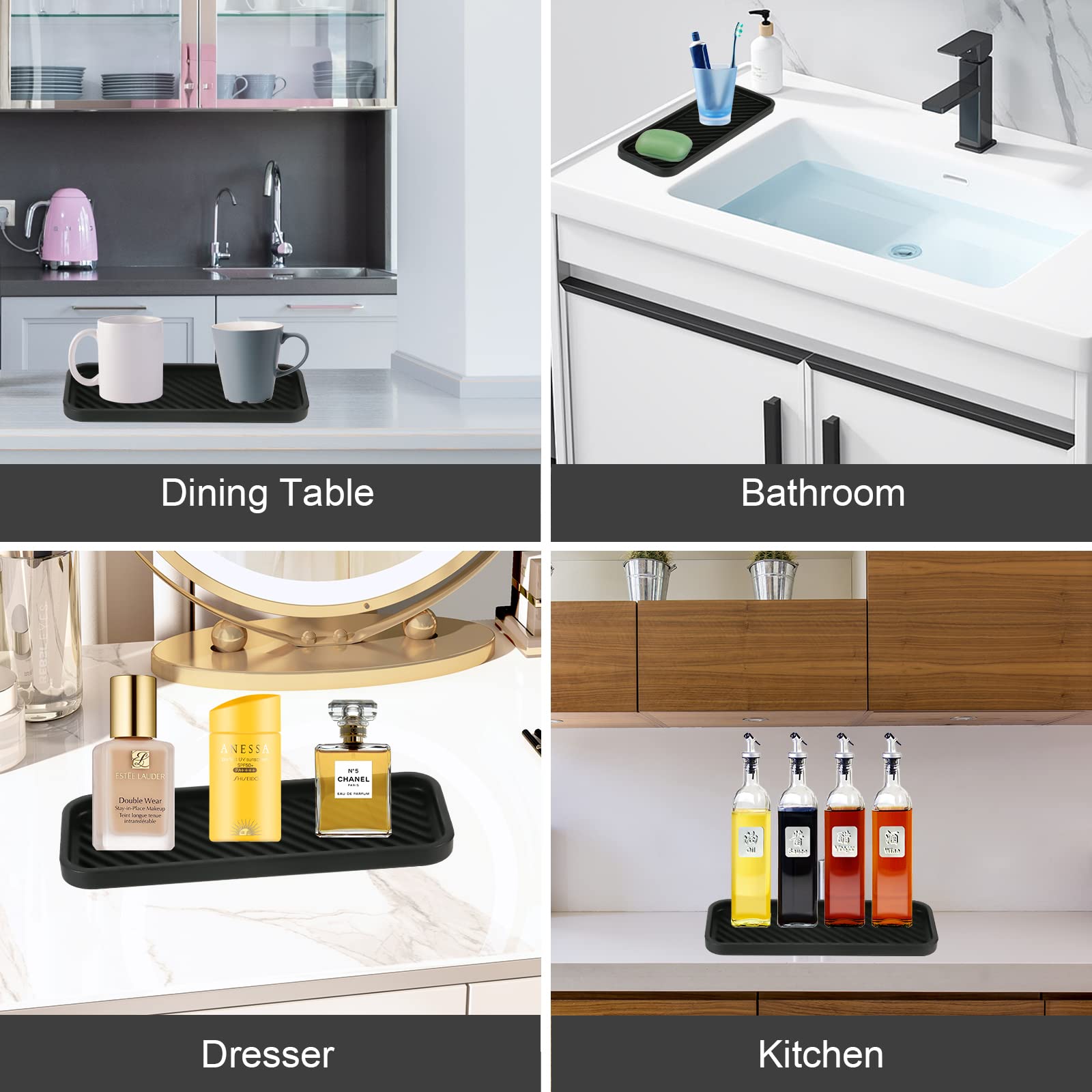 Porte-savon et porte-éponge en silicone 3 pièces - Organisateur d'évier pour cuisine