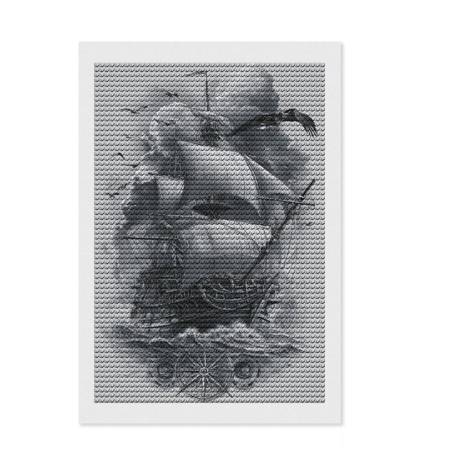 Junmoney Stormy Sailing Voyage Diamond Painting Kit 8"x12", Mindful Craft Activity, Neat Printed Canvas, Modern Decor, Gift Idea, Adhesive Canvas