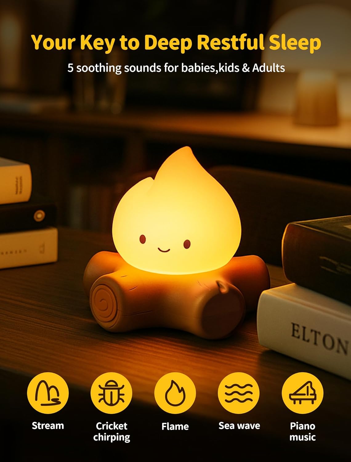MASHI Table Decorations,Campfire Night Light,USB Rechargeable Flame Lamp with White Noise,Silicone Cute & Funny Night Light for Kids, Indoor Outdoor Decorative Lights Gift