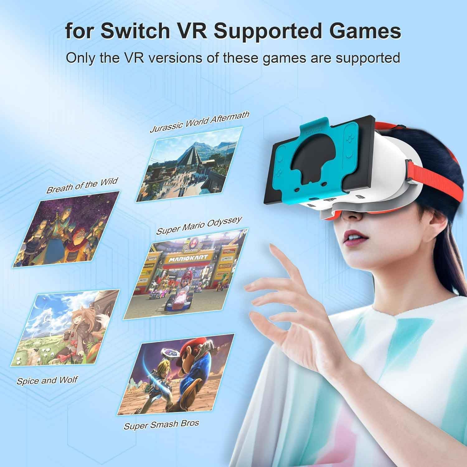 VR-Headset für Nintendo Switch und Switch OLED-Modell, Switch Virtual Boy VR-Brille mit verstellbaren HD-Gläsern und bequemem Kopfband, Labo VR Kit 3D-Brille für Switch-Zubehör (weiß und blau)