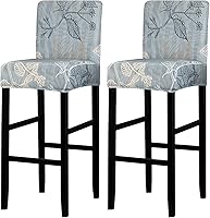 Vista 35 de Lellen Juego de 2 fundas para taburetes de bar, fundas jacquard para taburetes de bar, fundas deslizables elásticas para taburetes de bar