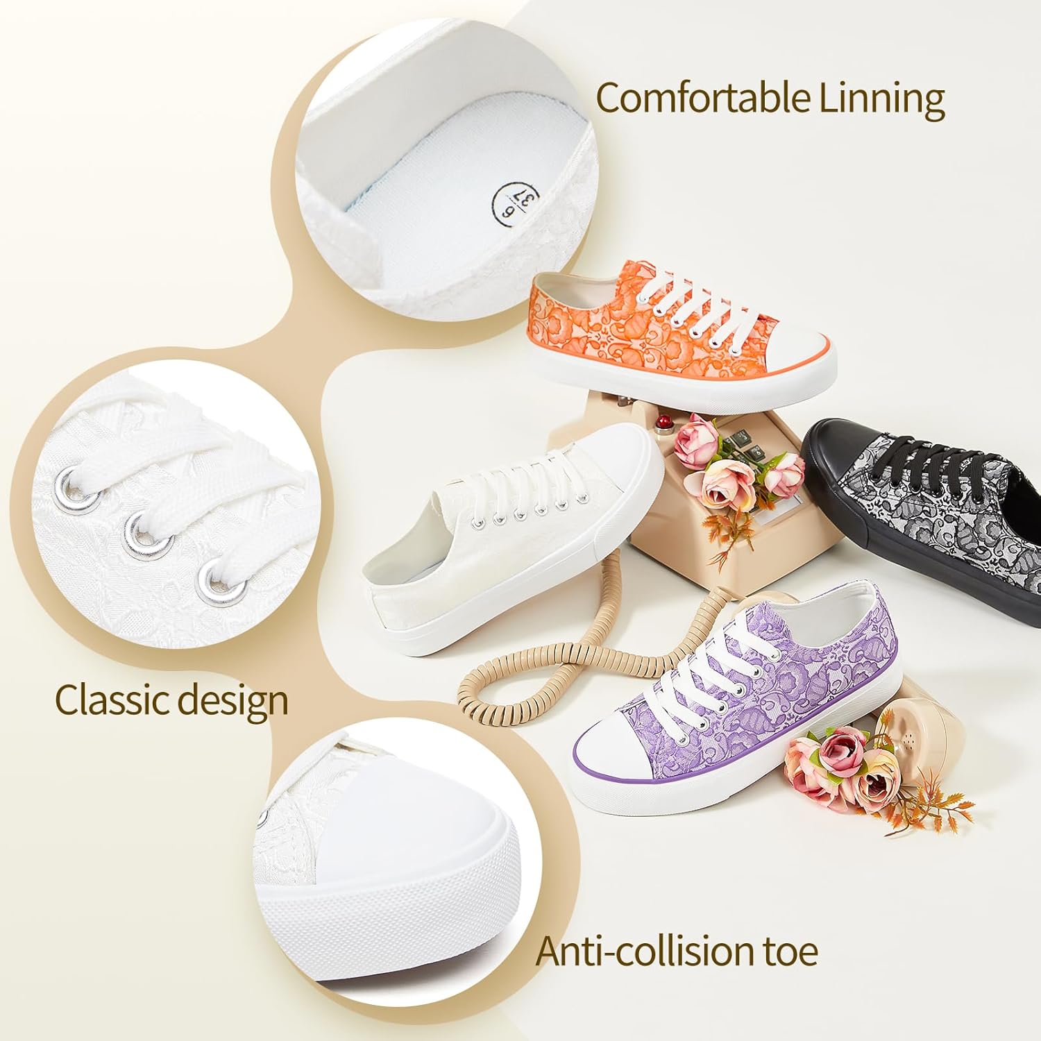 yageyan Womens White Tennis Shoes Low top Canvas Sneakers Women Fashion Shoes for Walking Casual Canvas Comfortable - Image 5