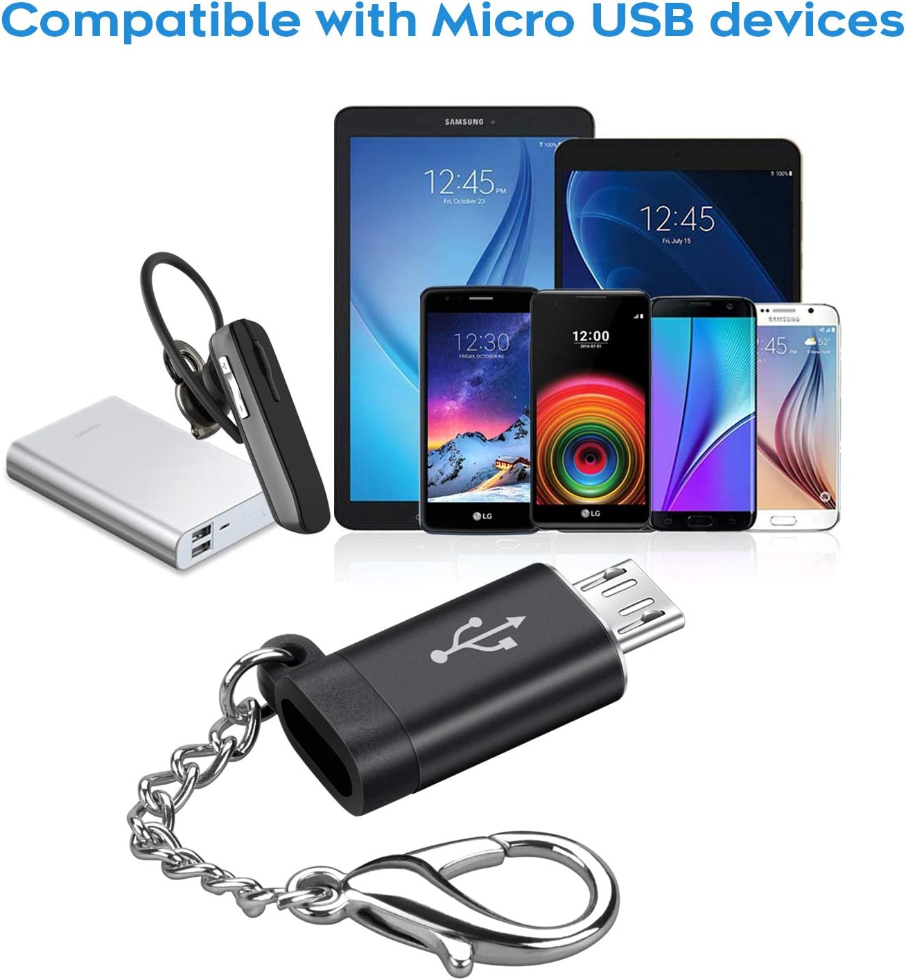 USB C Female to Micro USB Male Adapter (4 Pack),Convert Type C to Micro USB,Keychain Charger Connector Converter,Works with Smartphones,Tablets,and More Devices with Micro USB Ports,Gray&Black