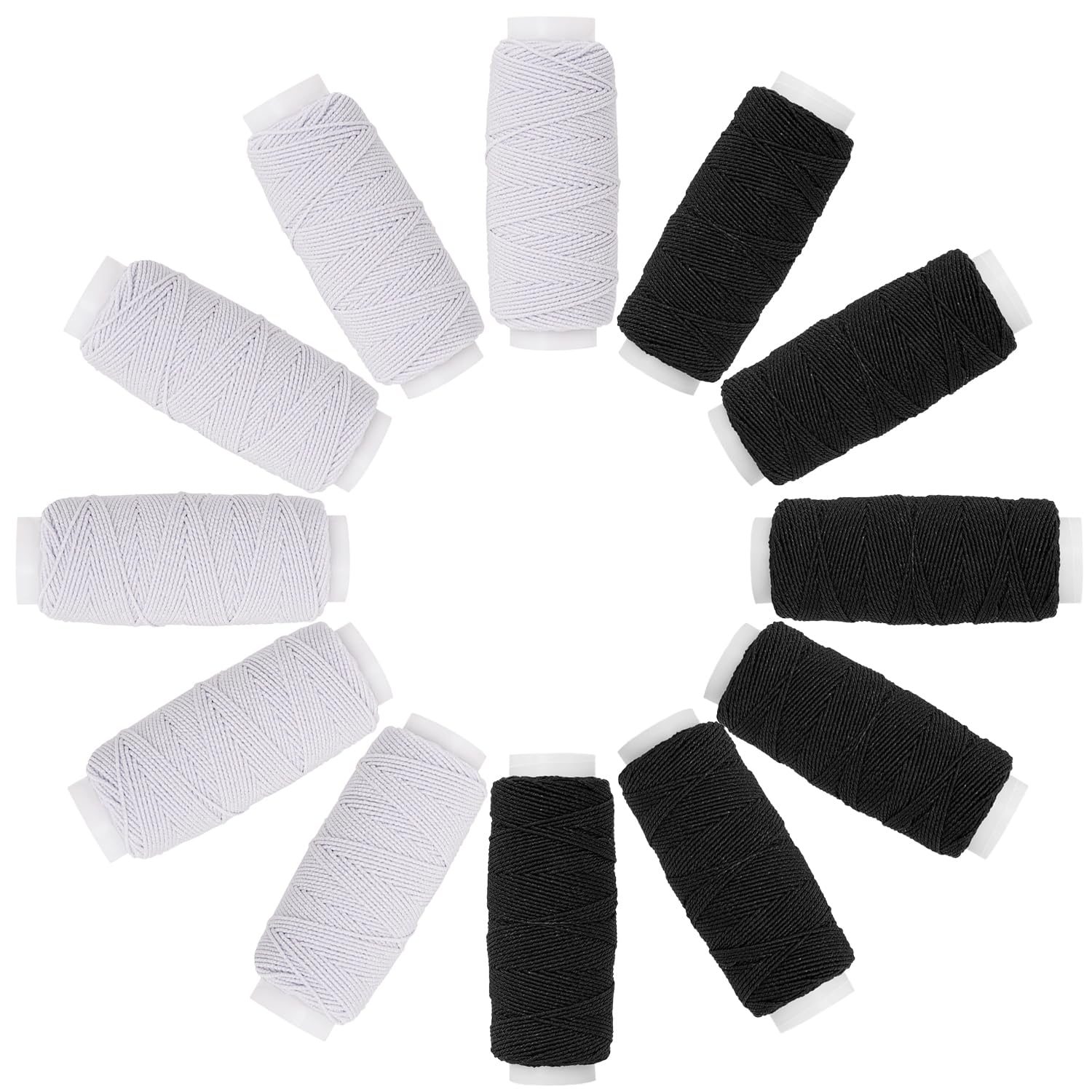 Cordón elástico para manualidades de 0,75 mm, 20 m cada carrete, hilo de coser elástico para máquina de coser, hilo elástico para costura, acolchado y manualidades, cuentas (6 negros + 6 blancos)