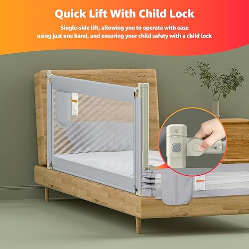 Miniatura 4 de Riel de cama para niños pequeños y niños - Máxima seguridad con riel de cama de bebé mejorado rieles laterales de cama de tubo grueso para niños en