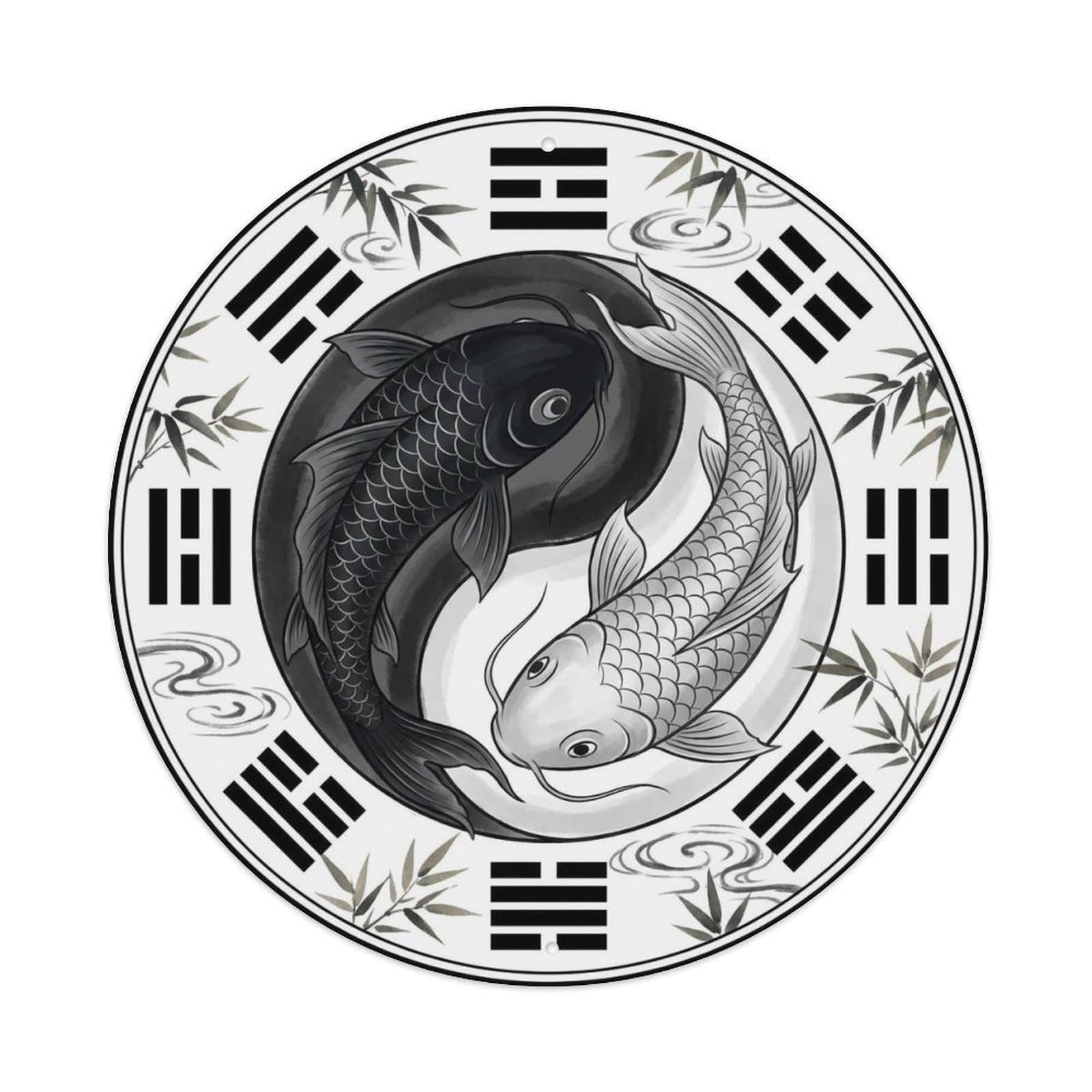 Olyhtr 8X8inch Classic Style Yin Yang Koi Wisdom Bagua Harmony Classic Metal Tin Sign