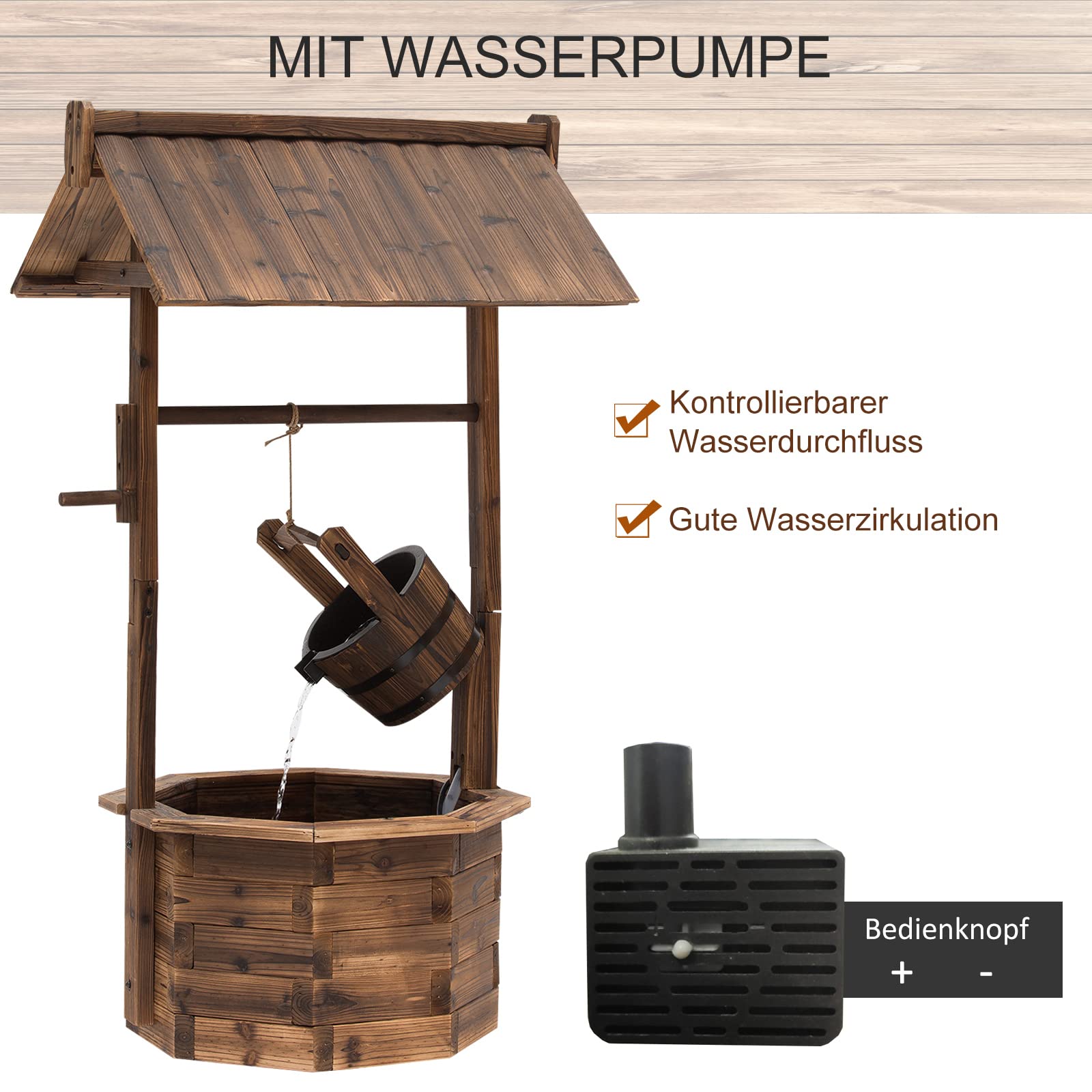 Outsunny Fontaine en Bois Outdoor Fontaine de Jardin avec Eau ruisselante Bassin de décoration Ornements Pompe Jeu d'eau Fontaine de terrasse pour Jardin terrasse pelouse 68 x 57 x 118 cm Marron