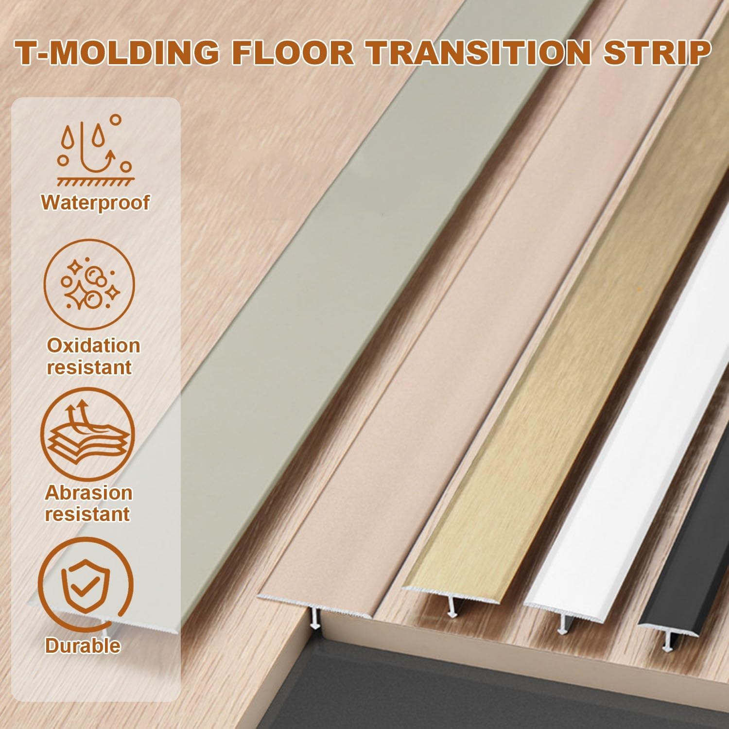 Threshold Floor Transition Strip Trim, Aluminum Floor Transition Strip, Width 1.2" 1.6" 2" 2.4" T Molding Trim For Joining Floor Gaps, 3Pcs(Gold,W2xL36in/5x90cm)