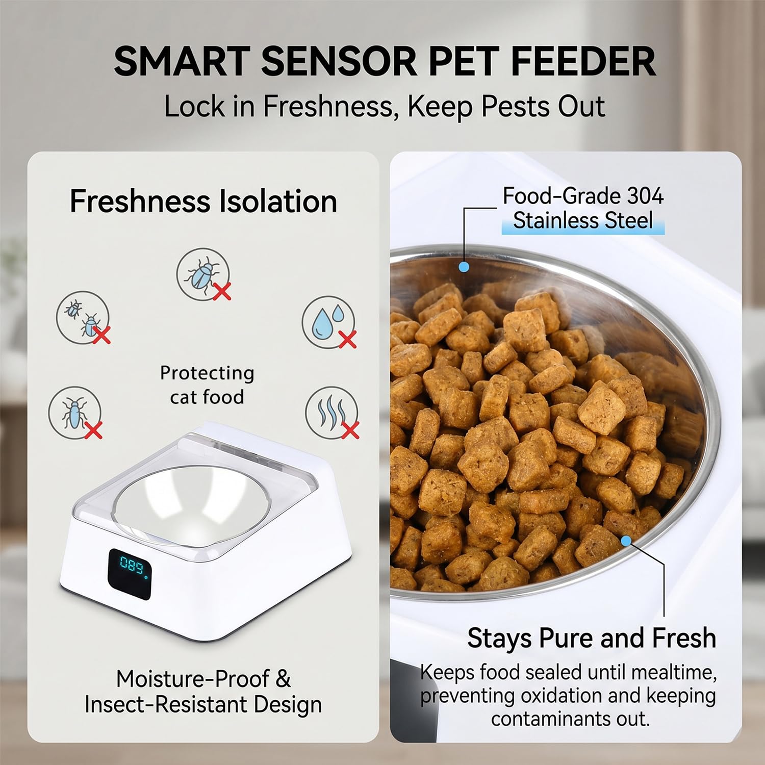 Nassfutterautomat für Katzen, 350ml Katzenfutter Automat mit Infrarot Sensor, Automatischer Futternapf mit aufklappbarem Deckel Für kleine & mittelgroße Hunde und Katzen & für Nass- & Trockenfutter
