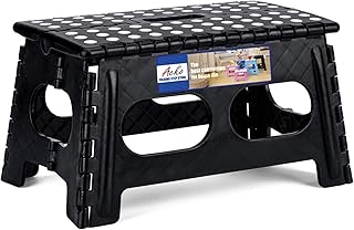 ACSTEP Folding Step Stool,15-Inch Extra Wide 9Inch Height Heavy Duty Stepping Stool More Safe and Comfortable Non Slip Foldable Step Stool for Kids and Adults Black