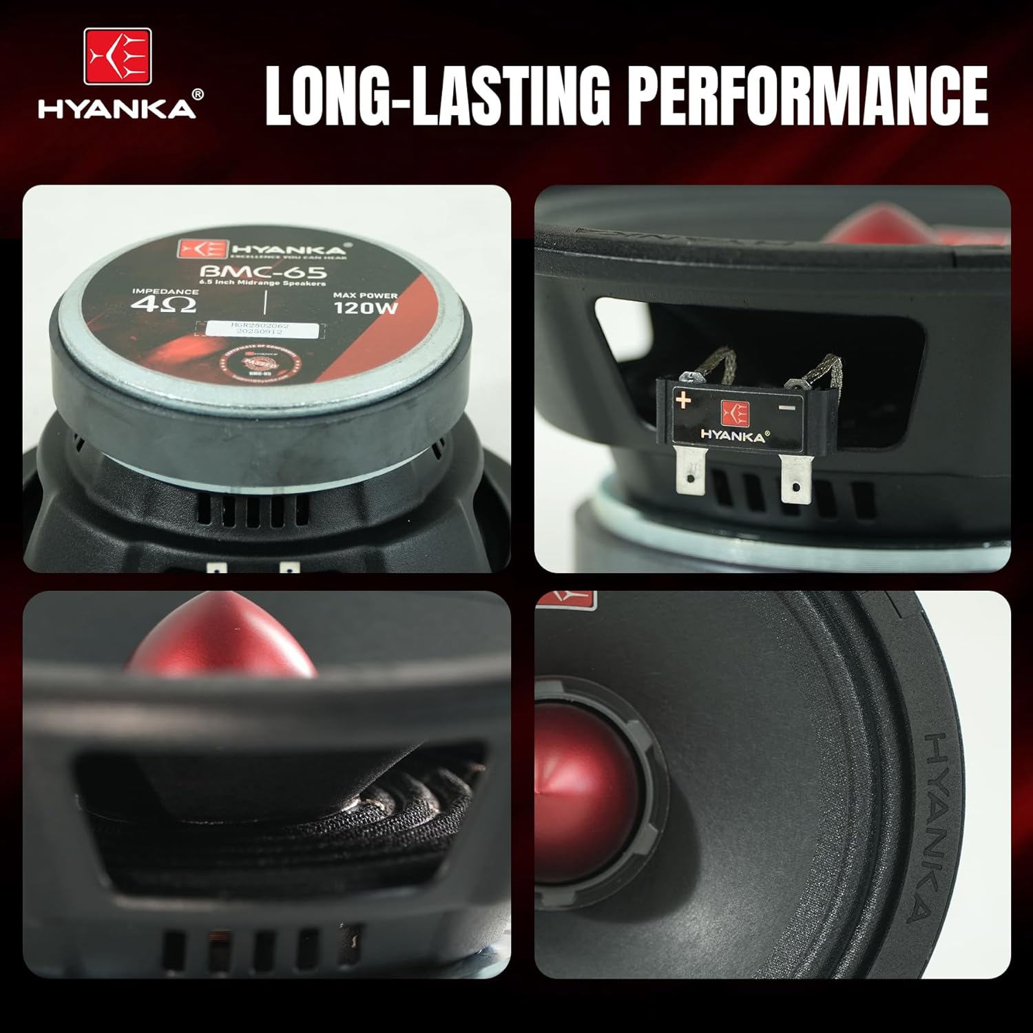 H YANKA 6.5 Midrange Speakers Car Audio, 480 Watts 4 Ohms Bullet Design Door Speakers with Black Steel Basket, Distortion-Free Sound, Ideal for Cars, Trucks, and More. (1 Pair)