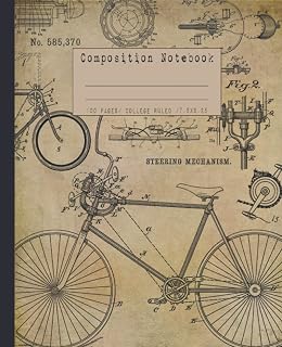 Bike composition notebook: Vintage bicycle college ruled notebook. cycling Patent blueprint diagram design. cycle lover gifts