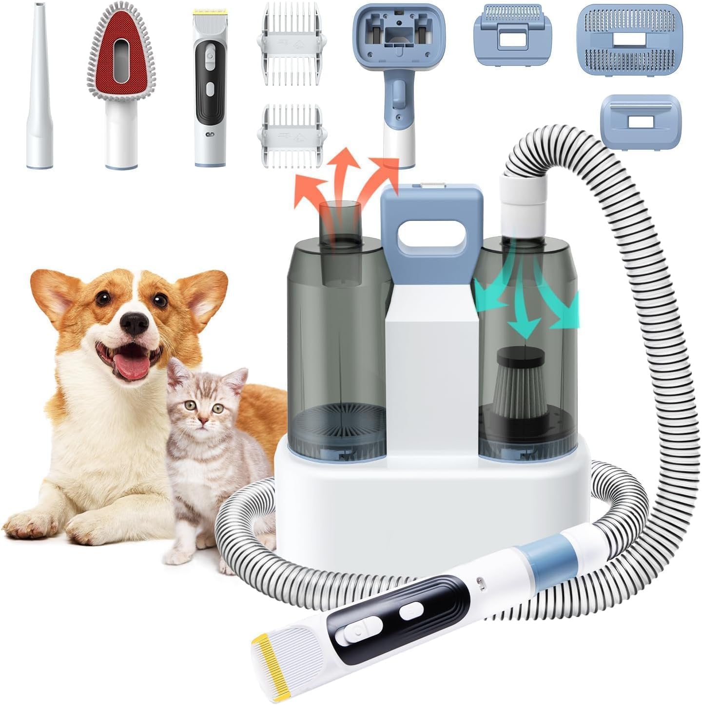 Pet Grooming Vacuum, 7 in 1 Dog Grooming Kit with 2 Suction Modes, Remove 99 Pet Hair, Large