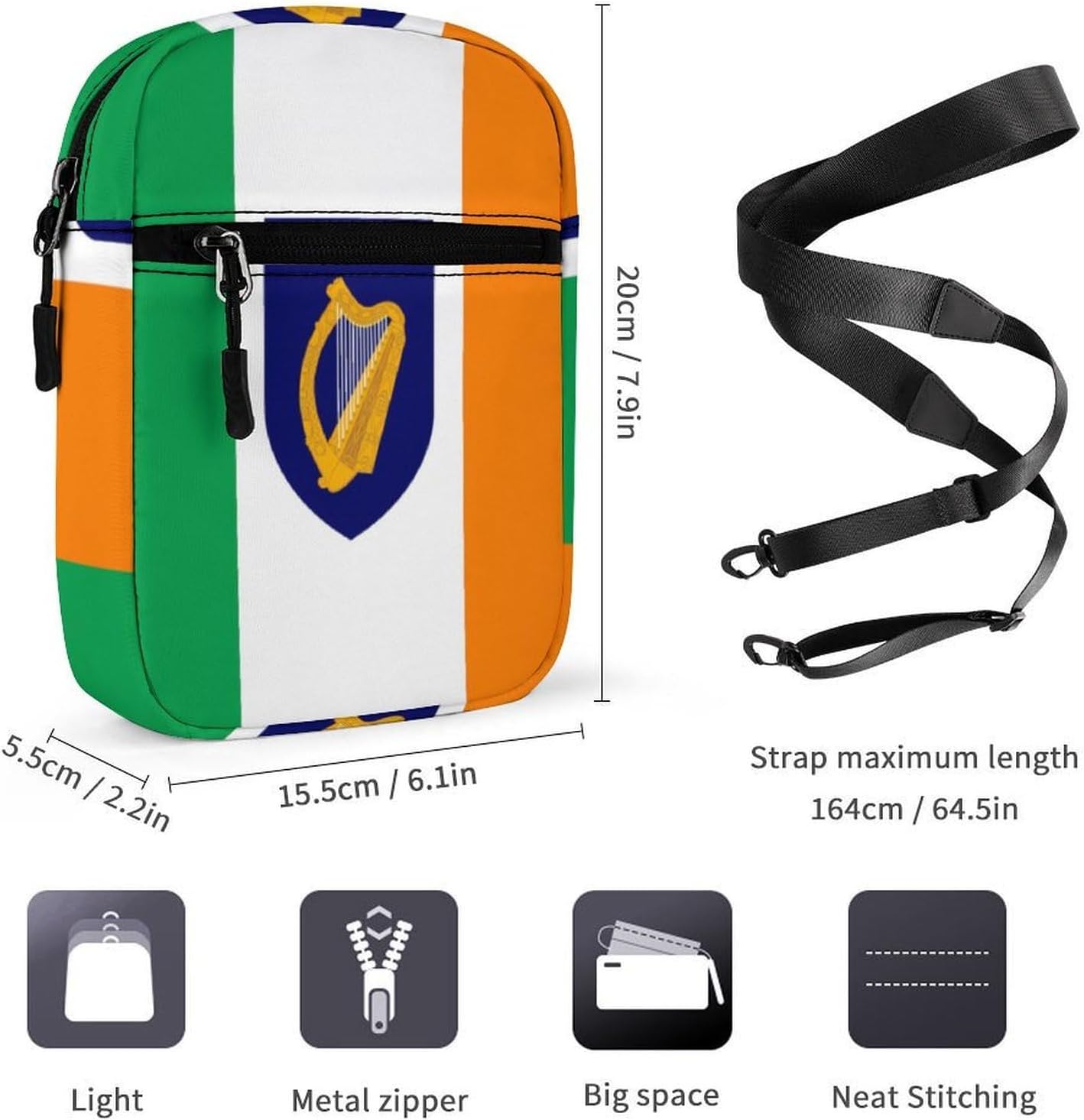 Irish Flag Ireland National Emblem Small Crossbody Bag Sling Shoulder Satchel