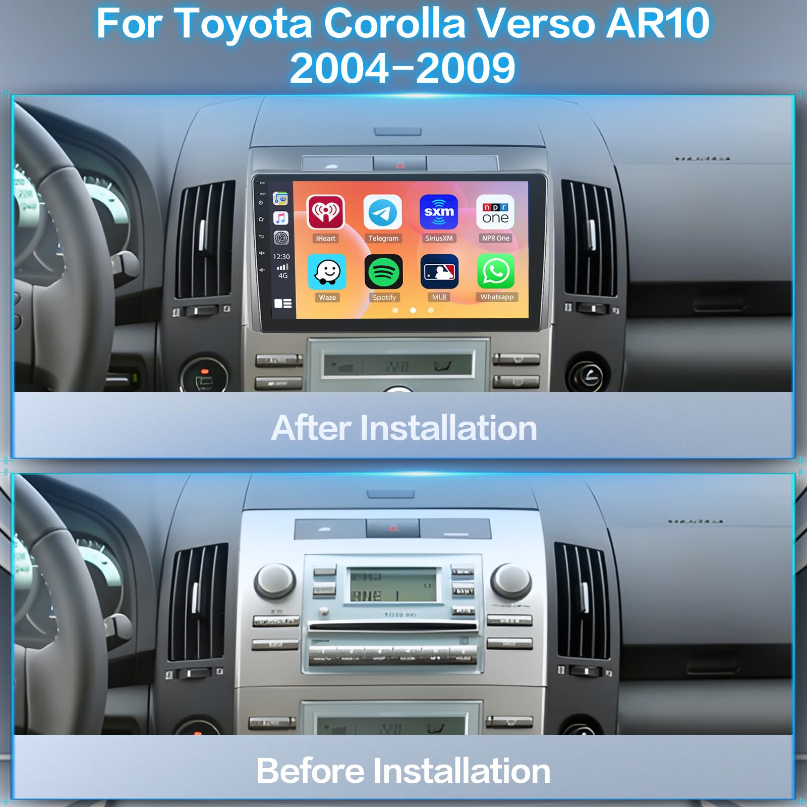[2+64GB] Inefala Android 15 Radio Coche para Toyota Corolla Verso AR10 2004-2009 con Wireless Carplay Android Auto, 9" Pantalla Autoradio con WiFi Bluetooth GPS FM/RDS SWC Cámara de Marcha Atrás Mic