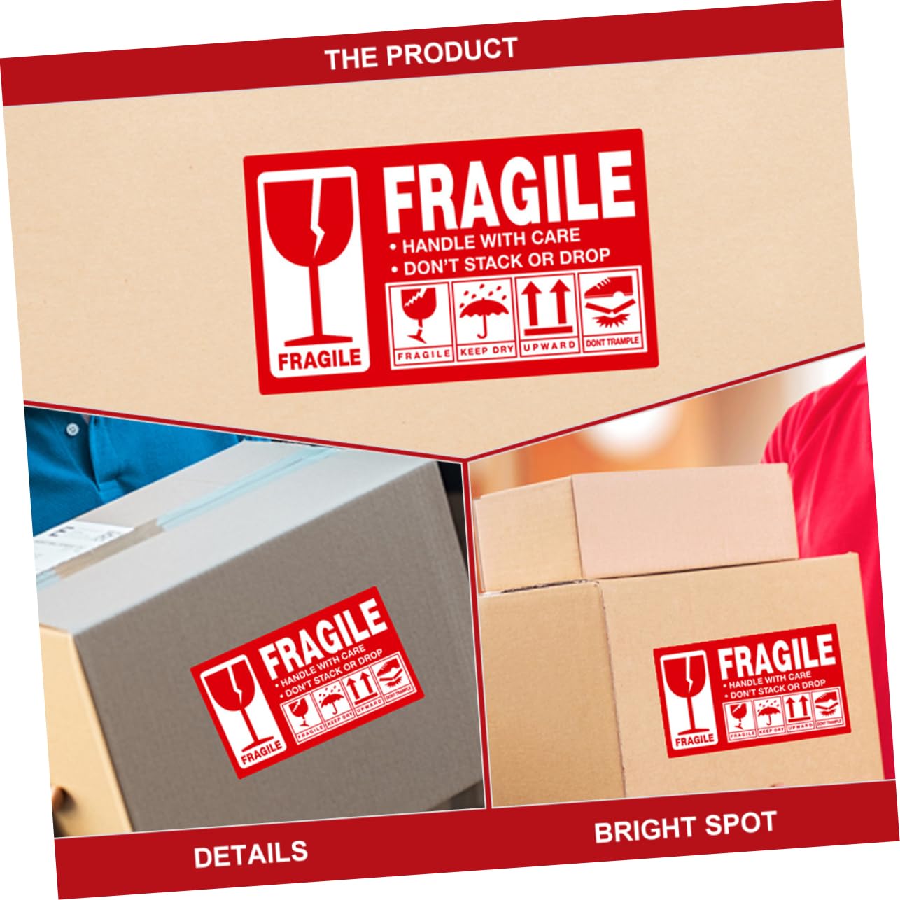 FOYTOKI Fragile Package Sticker Roll 300pcs/roll Warning Stickers Handle Care Shipping Label for Moving