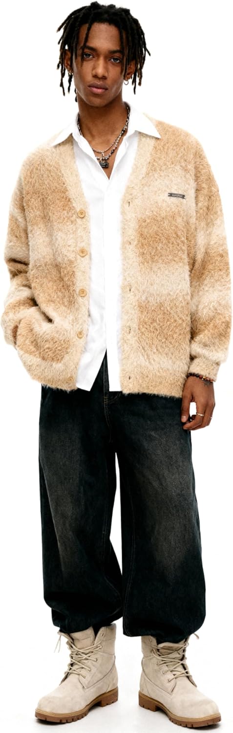 Bakyarder Women's Y2K Color-Block Striped V Neck Button Down Open Front Cardigan Sweater - Image 6