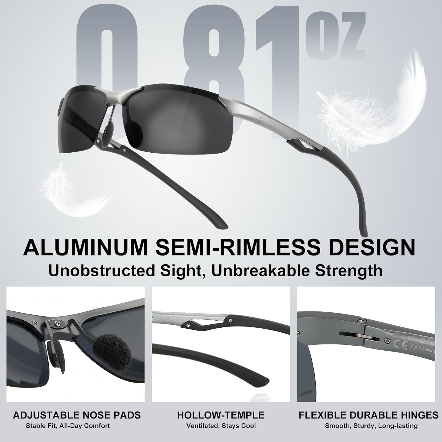 Polarized Anti Glare Sunglasses for Men, UV400 Sports Wrap Around Design, Scratch/Oil/Saltwater Resistant Lens