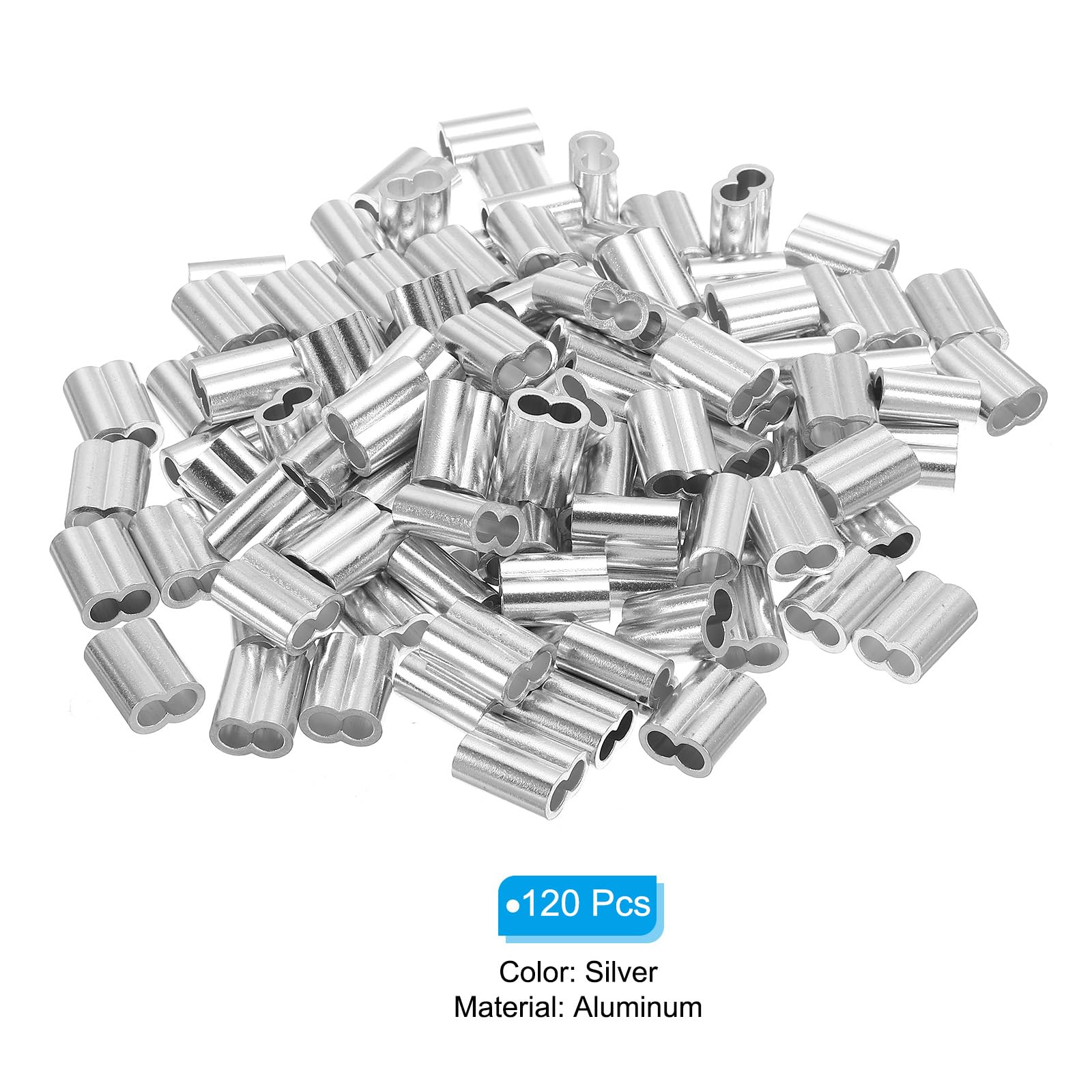 QUARKZMAN 15/64" 6mm Manicotto Anello Crimpatura in Alluminio, Doppia Ghiera per Estremità Cavi Metallici, Argento 120pz