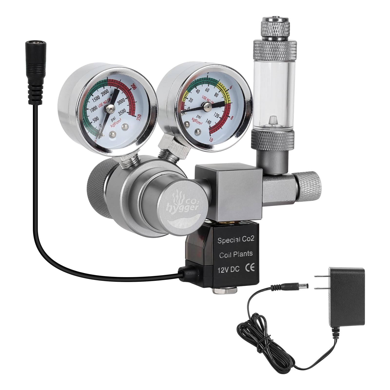 Regulador de acuario con manómetros duales, válvula solenoide de 12 V CC, contador de burbujas y válvula de retención, visualización precisa para sistema de CO2 de plantas acuáticas