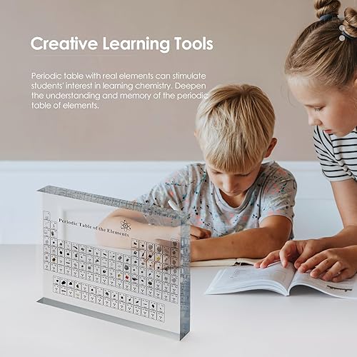 Miniatura 5 de Mesa periódica grande con elementos reales en el interior, mesa periódica acrílica de 8 pulgadas con 83 muestras de elementos reales, decoración de