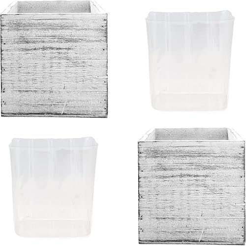 CYS EXCEL 2 macetas de cubo blanco de 5 pulgadas con forro de plástico extraíble  Múltiples opciones de maceta cuadrada de madera natural  Caja de