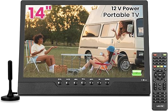othoig 14 Inch Portable Rechargeable TV with Built-in Battery, Small HD TV, ATSC Digital Tuner, HDMI/USB/AV in, Stereo Speakers, Remote, AC Adapter & 12V Car Charger for RV, Camping & Travel