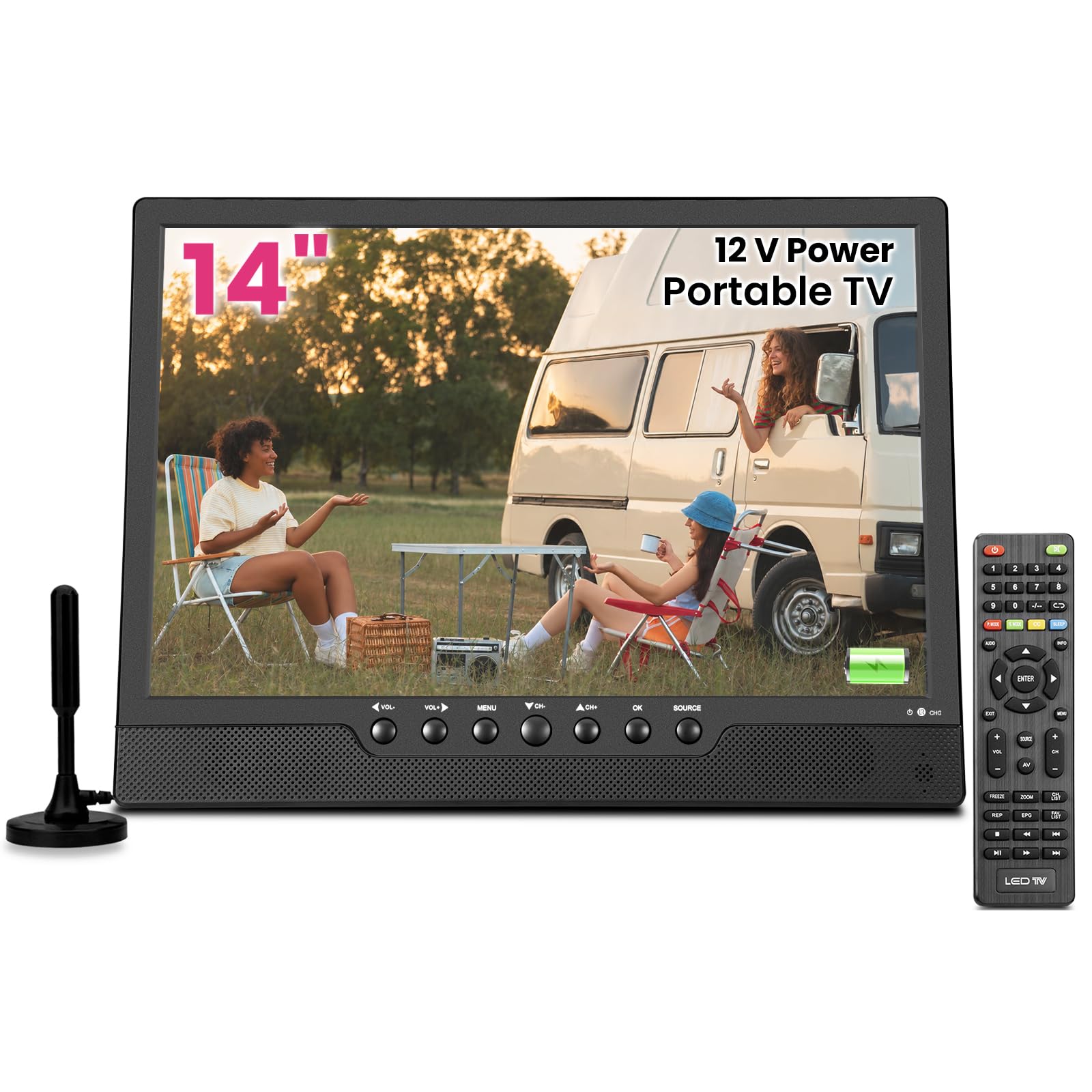othoig 14 Inch Portable Rechargeable TV with Built-in Battery