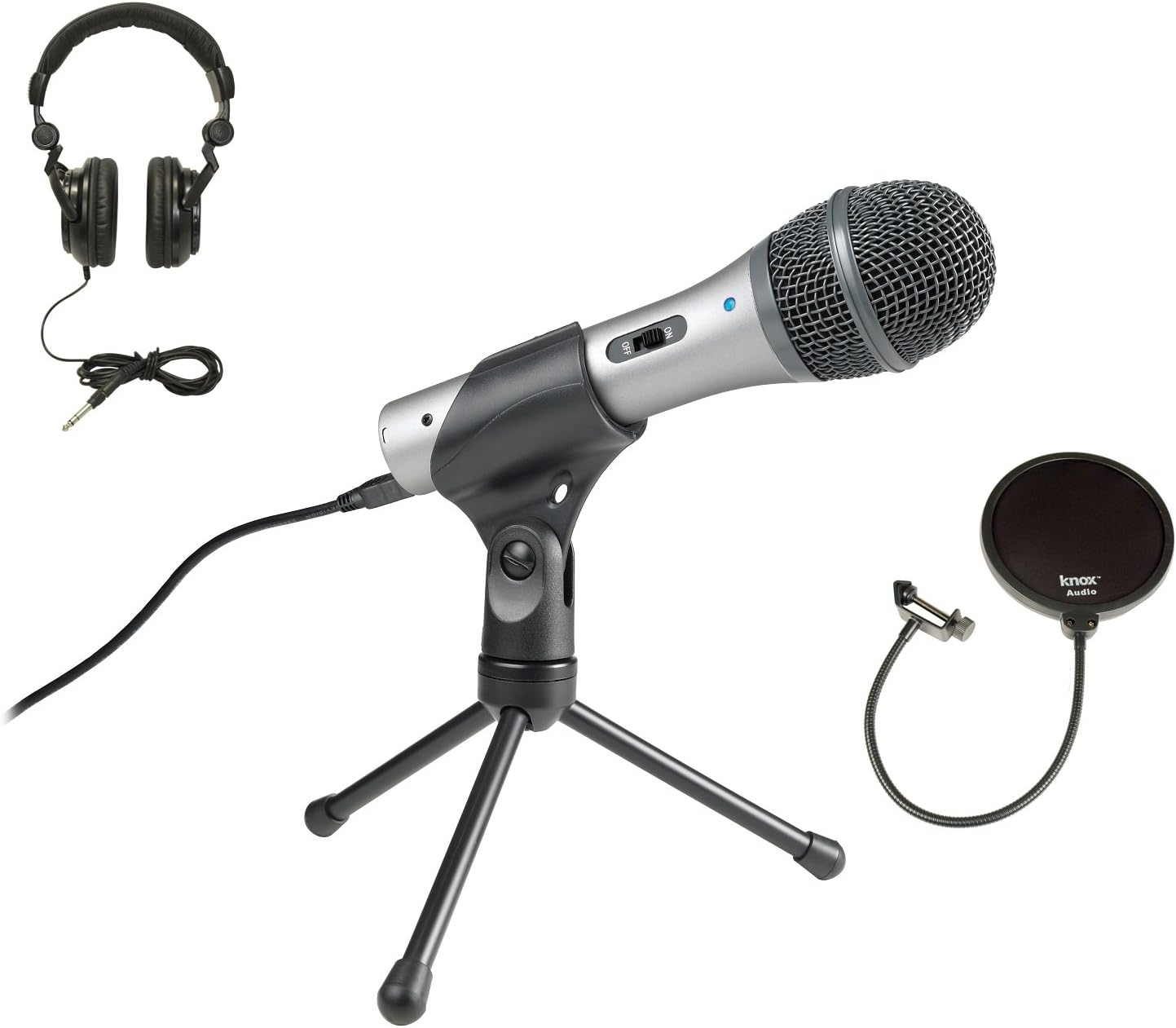 Audio-Technica ATR2100-USB USB/XLR Microphone with Knox Pop Filter and Headphones
