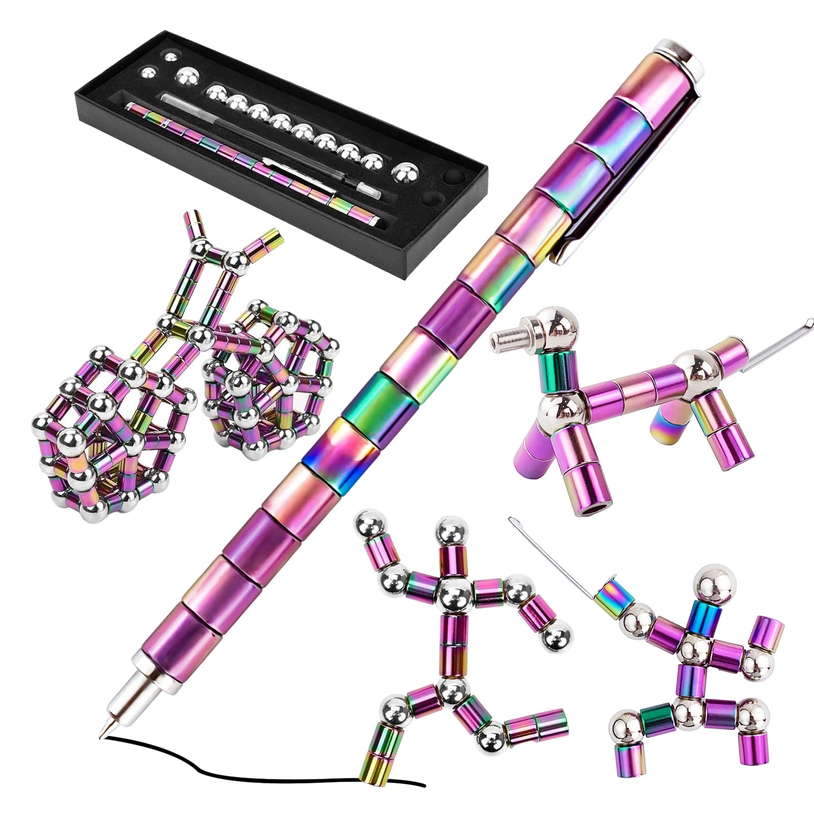 CNMTCCO Magnetic Fidget Pen with Balls Magnetic Pen for Decompression Ballpoint Magnet Pen Finger Toy Gift DIY Metal for Ages Teenage Boys Girls 8-15 to Relieve Stress and Anxiety