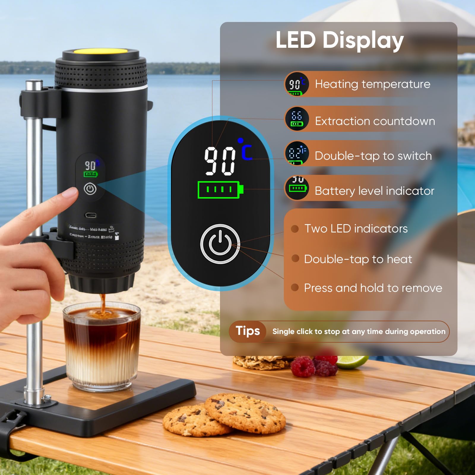 Cafetera Espresso Portátil, 3 en 1 Máquina de Café Eléctrica Compatible con Cápsulas Nespresso & Café Molido, Autocalentamiento, USB Recargable, Presión de 25 Bar, para Viajes Camping Coche Oficina