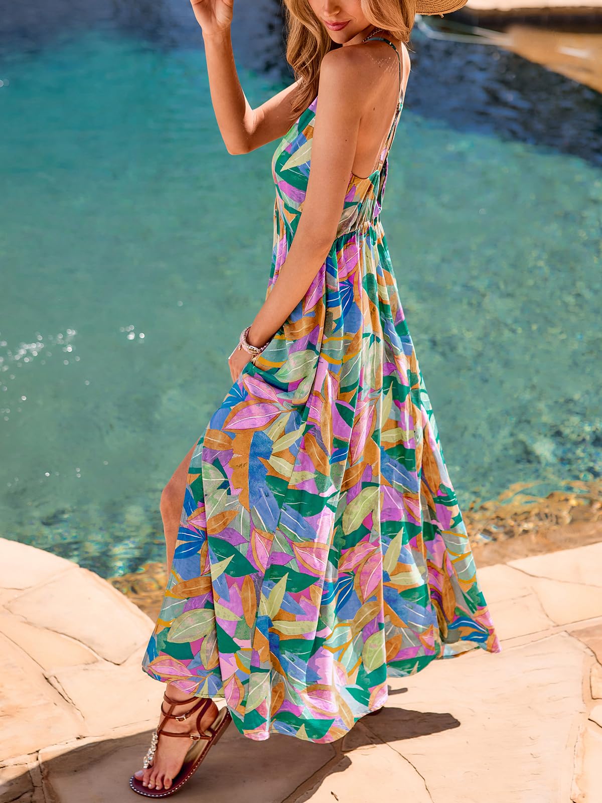 CUPSHE Maxi abito estivo da donna 2025 senza maniche lungo prendisole con spalline sottili abito da spiaggia in vacanza