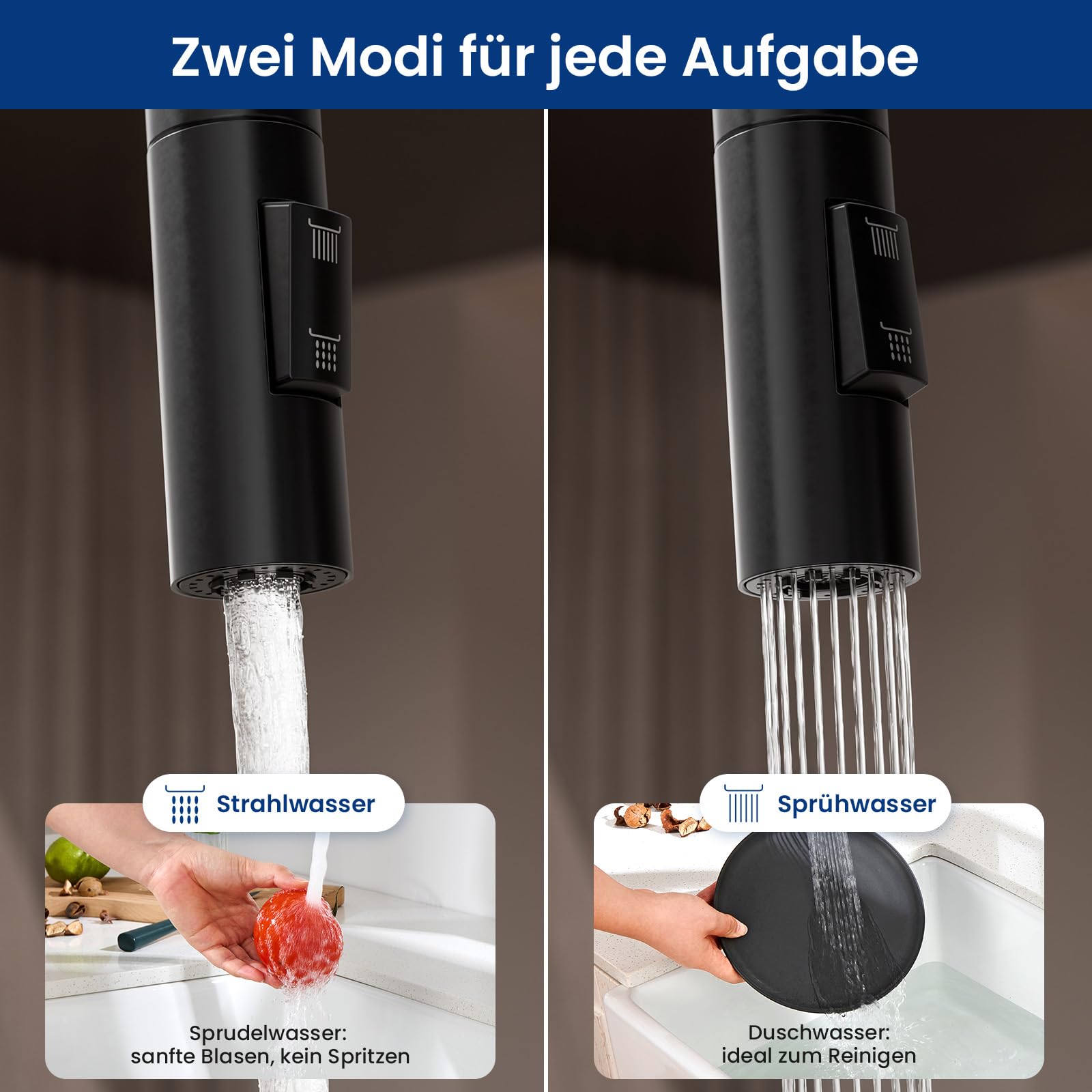 CECIPA Grifo de cocina extensible, grifo de cocina de alta presión, negro, giratorio 360°, arco alto, robusto y sin fugas, fácil instalación, grifo mezclador con caño de tracción | Grifo de Cocina Fregadero Giratorio a 360° Torneira Cozinha Monomando Negr