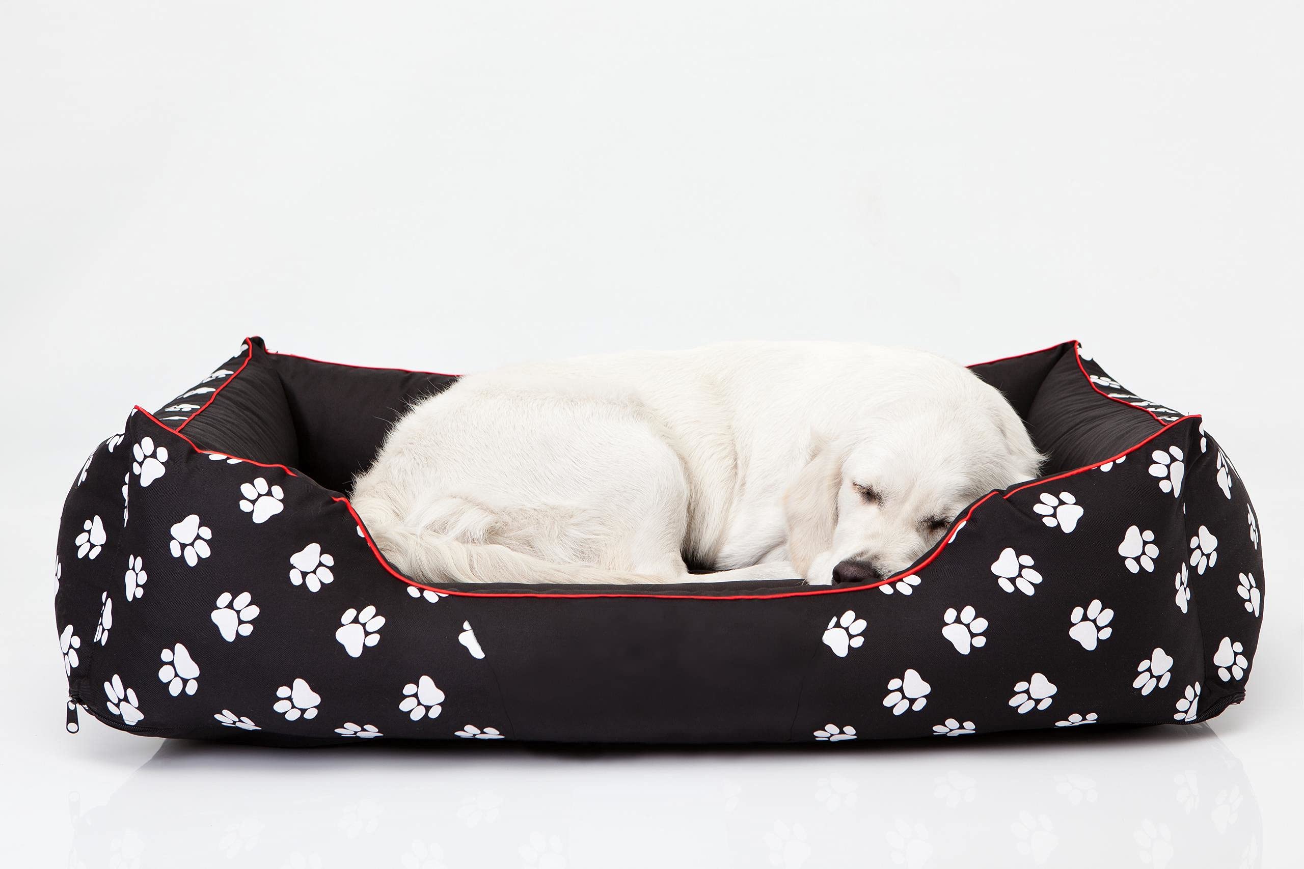 PillowPrim Cuccia per cani, cuscino per cani, cuccia per animali domestici, taglia L, 65 x 50 cm, nero con zampe
