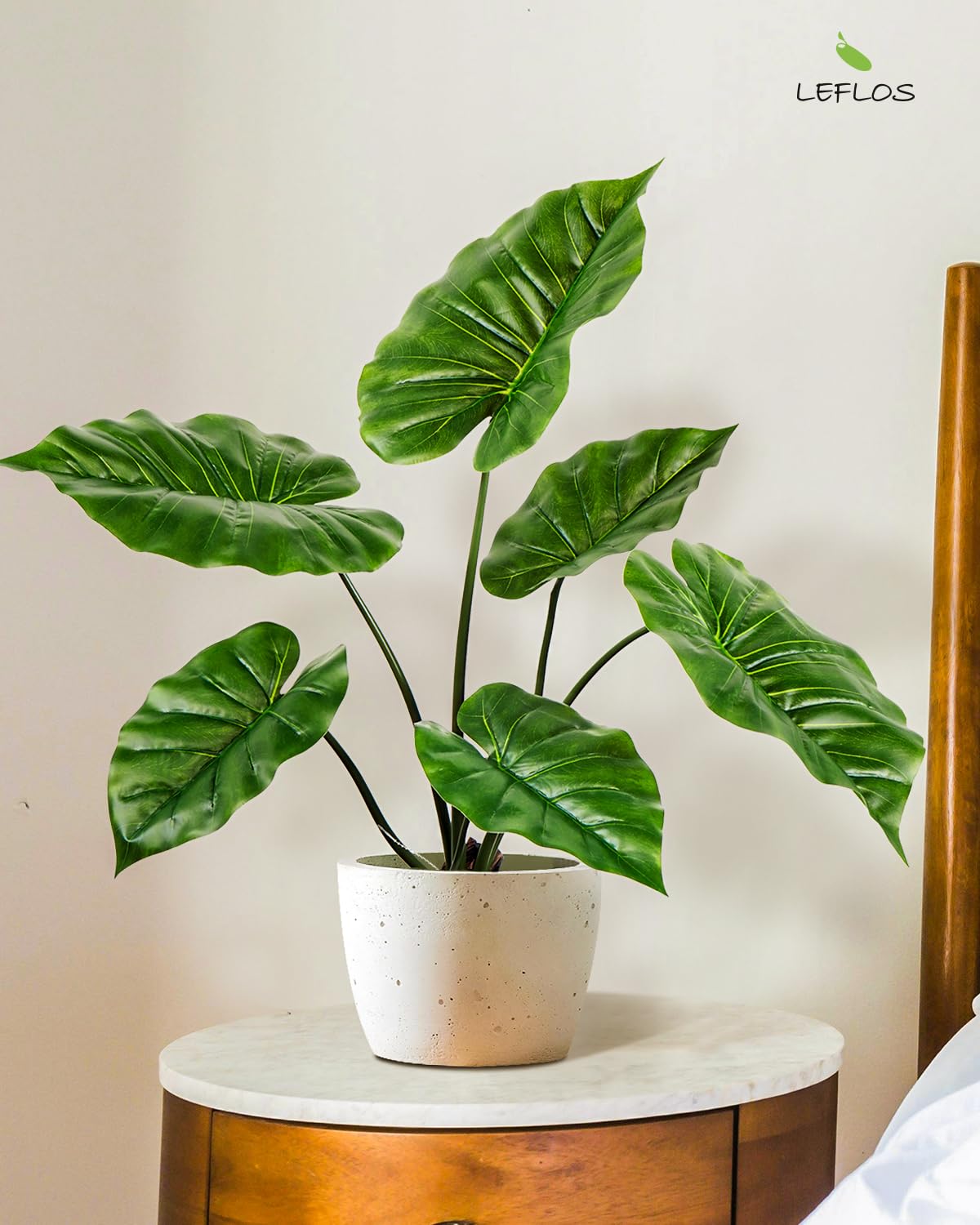 68cm pianta artificiale di Monstera per interni, pianta artificiale di foglie di alocasia in vaso bianco, deco per soggiorno, ufficio, festival & festa