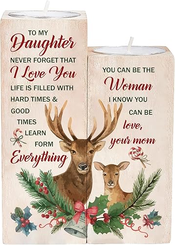 SUPERDANT To My Daughter - Portavelas de madera de alce portavelas de madera de alce portavelas de té de madera natural portavelas decorativo con